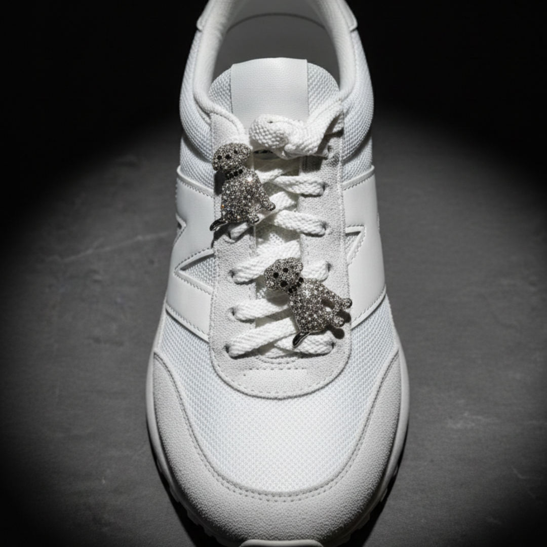 Crystal dog charm clipped to Nike Air Force 1 — KNOTTY sneaker accessories India