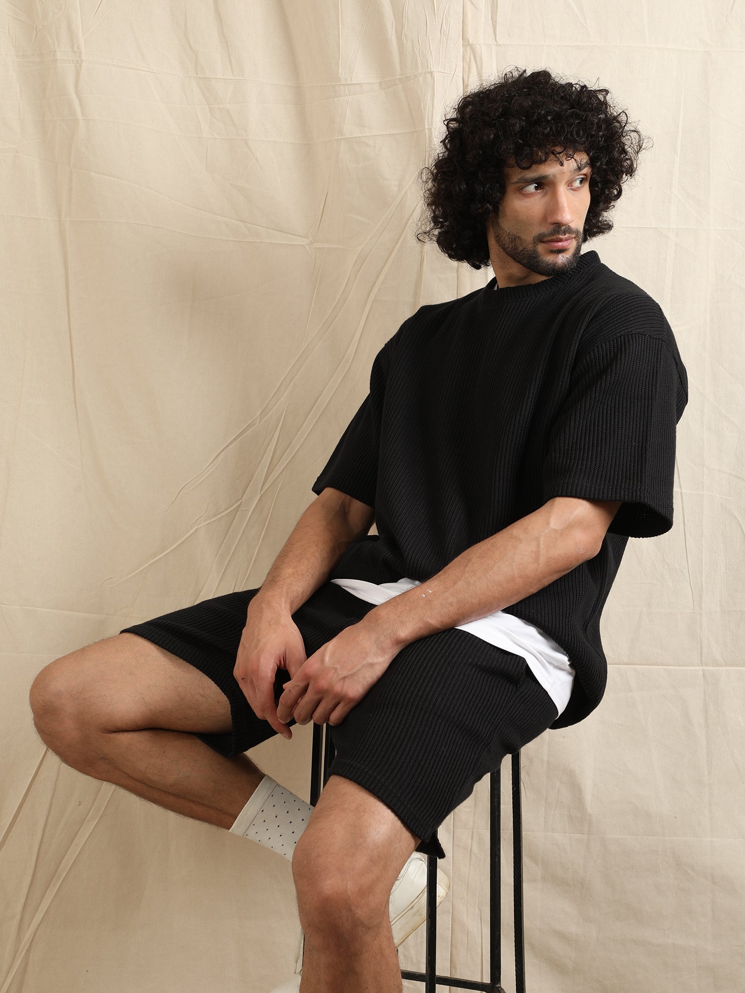 SWEATER KNIT FABRIC TSHIRT(BLACK)