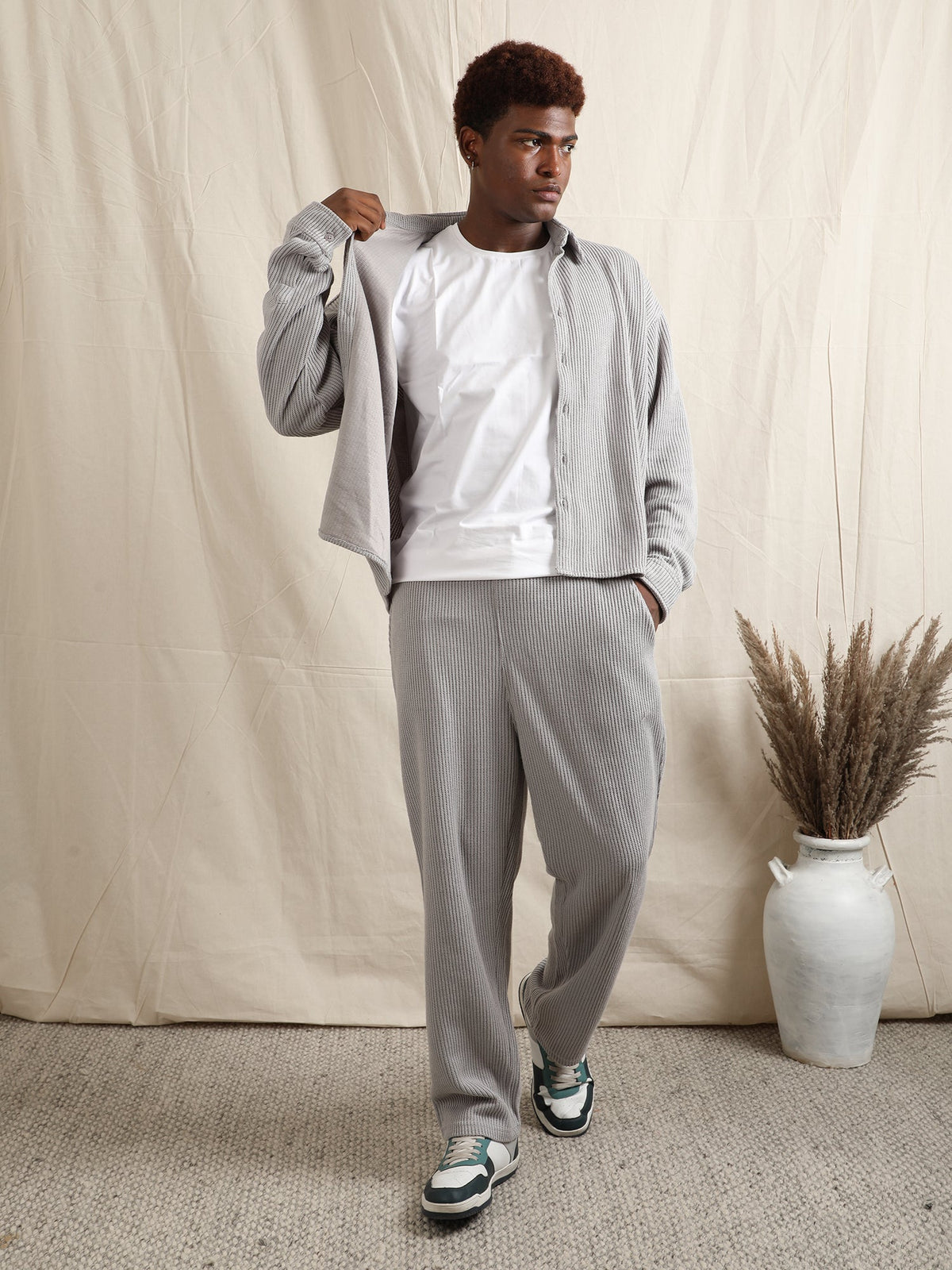 SWEATER KNIT FABRIC PANT(LIGHT GREY)
