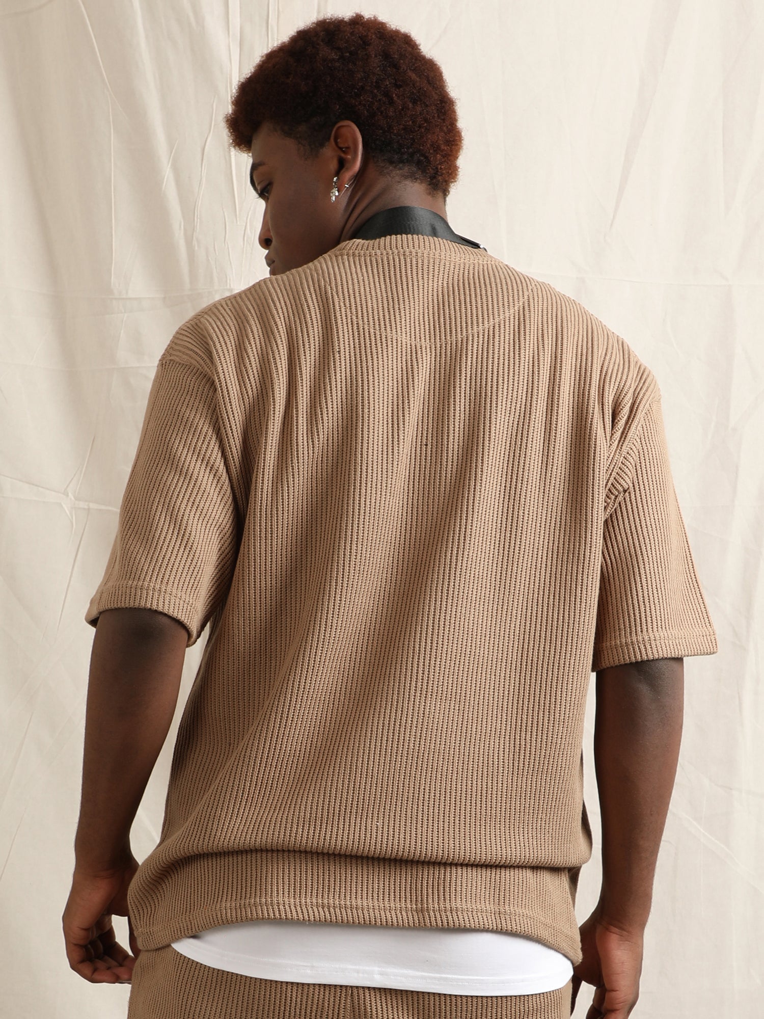 SWEATER KNIT FABRIC TSHIRT(BROWN)