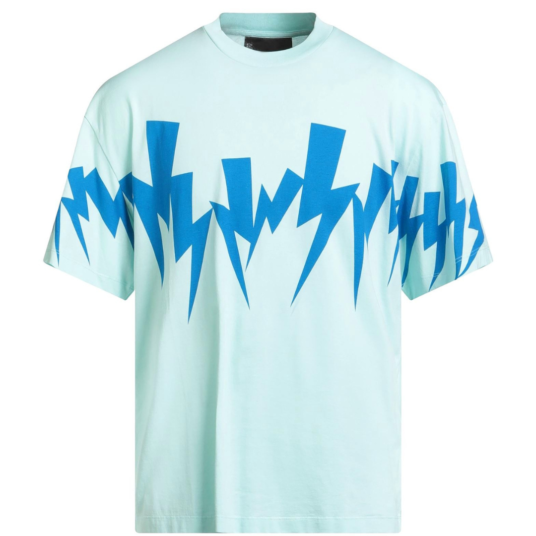 NEIL BARRETT BLUE JUMBLED BOLT Tee TEAL BLUE