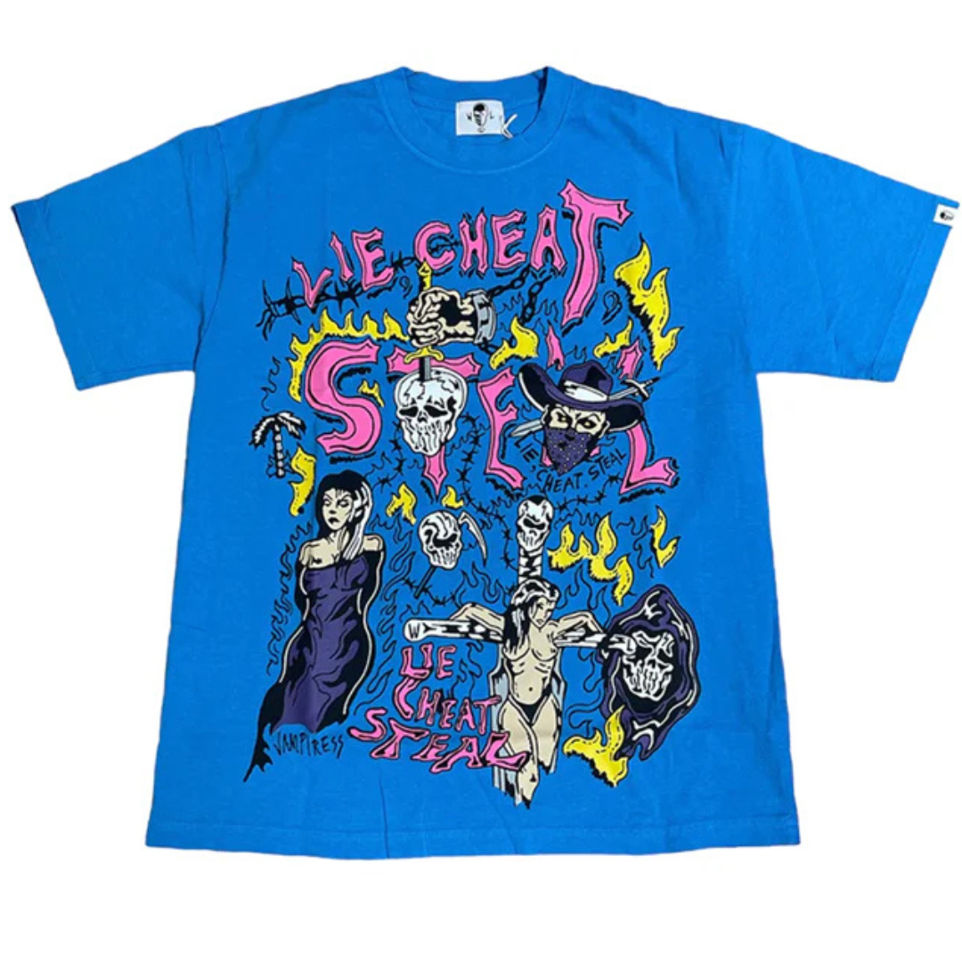 Warren Lotas Lie Cheat Steal Tee Electric Blue
