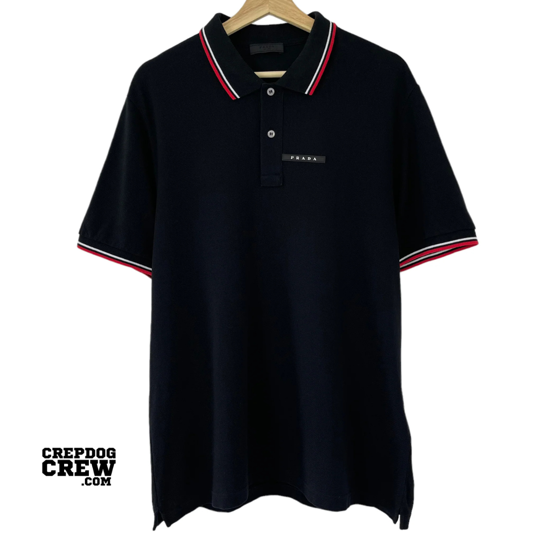 PRADA MILANO BLACK TAB POLO TEE BLACK PRADA MILANO BLACK TAB POLO TEE BLACK