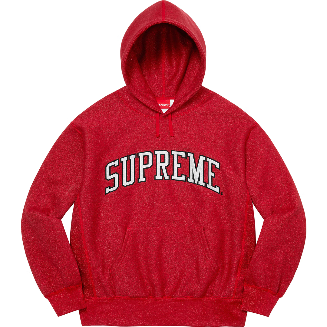 SUPREME LOGO GLITTER EMBROIDERED HOODIE SS23 RED