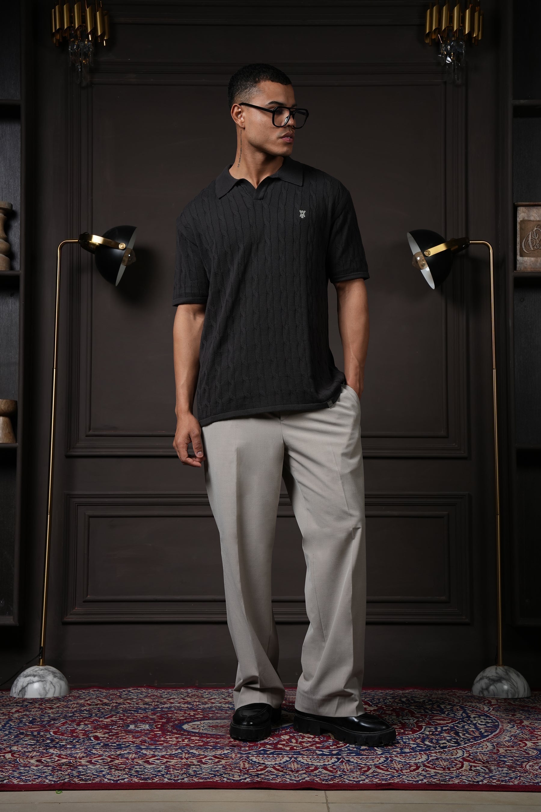 Pristine Cable Knit Polo - Shadow