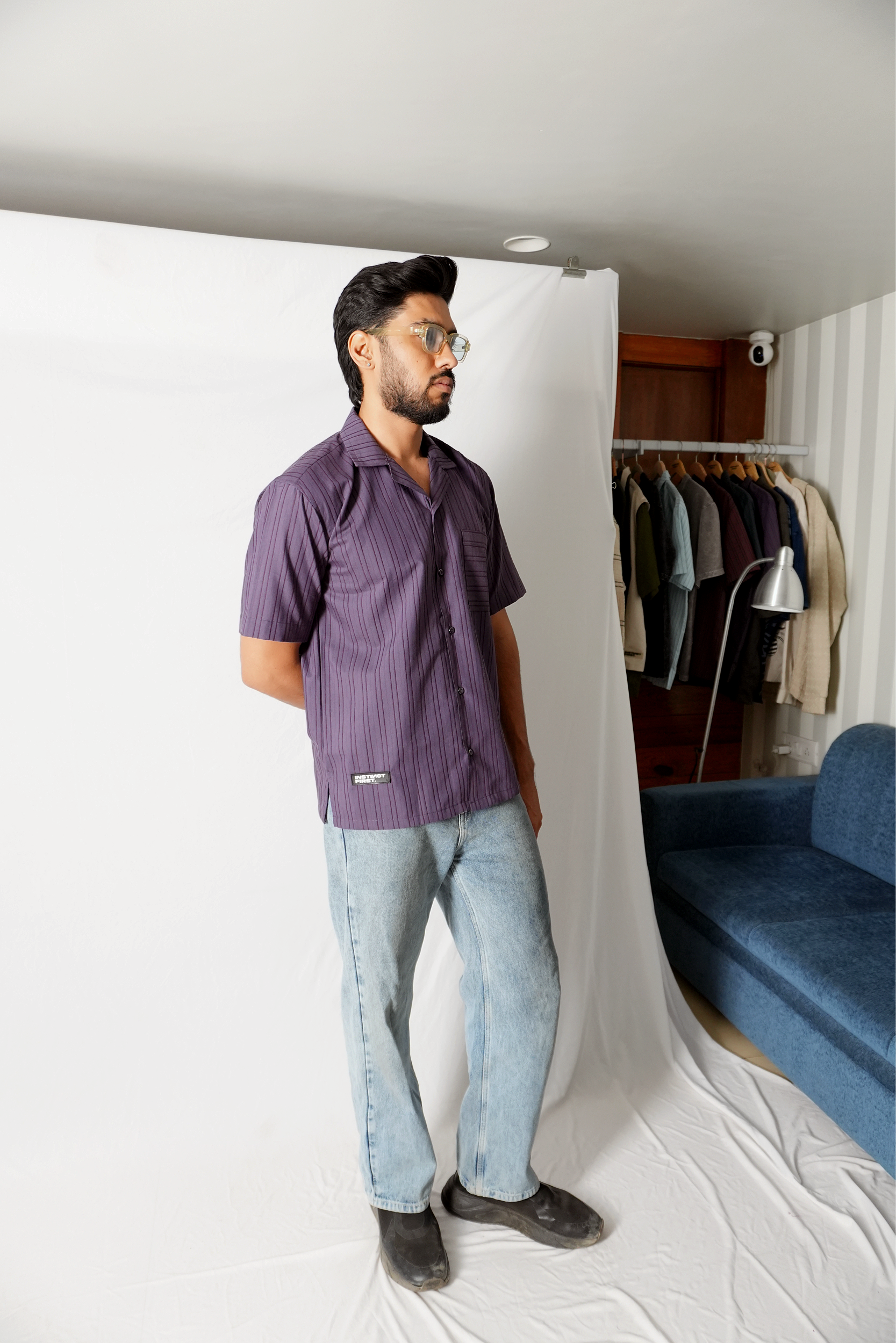 Metallic Stripe Shirt - (Purple)