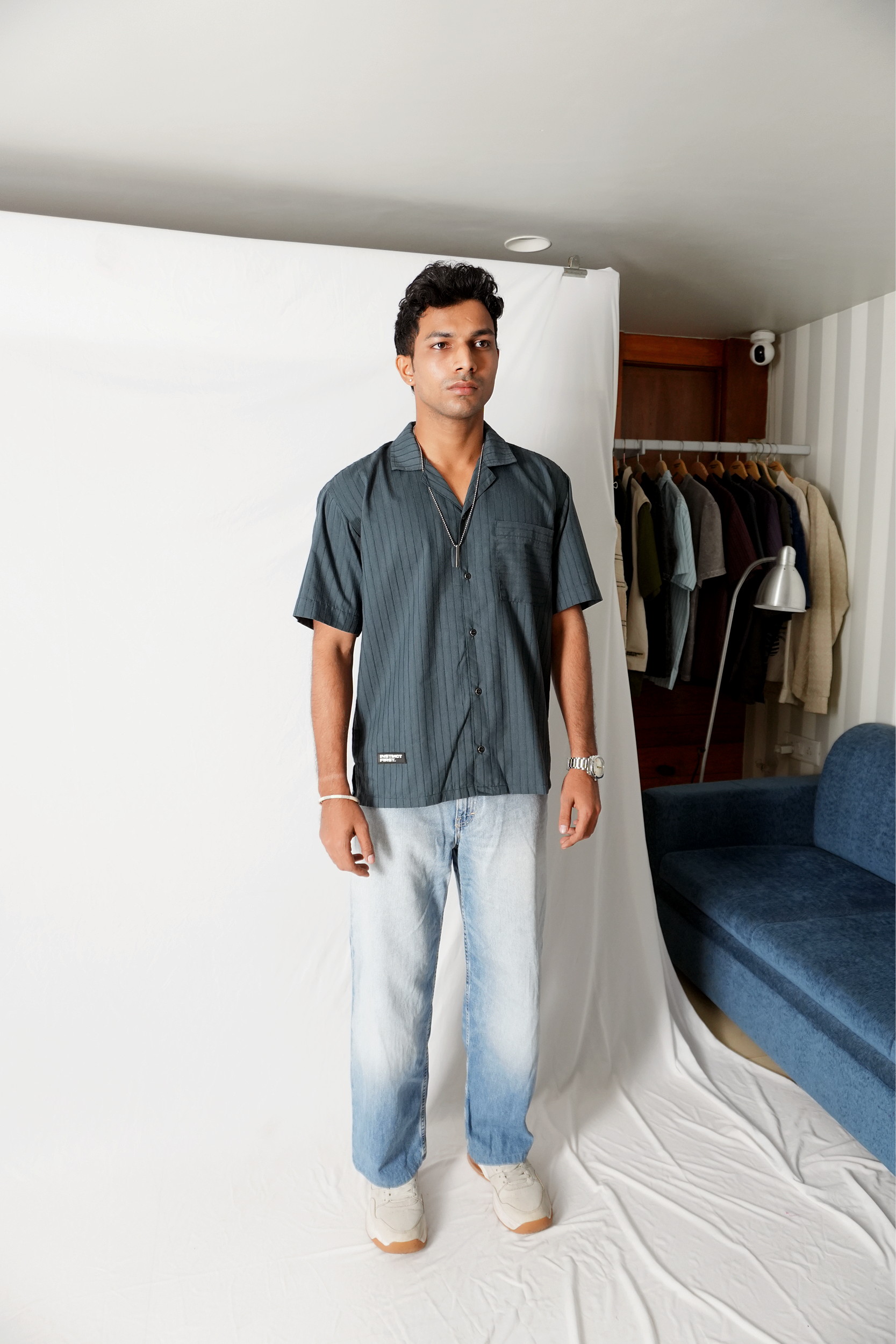 Metallic Stripe Shirt - (Emerald)