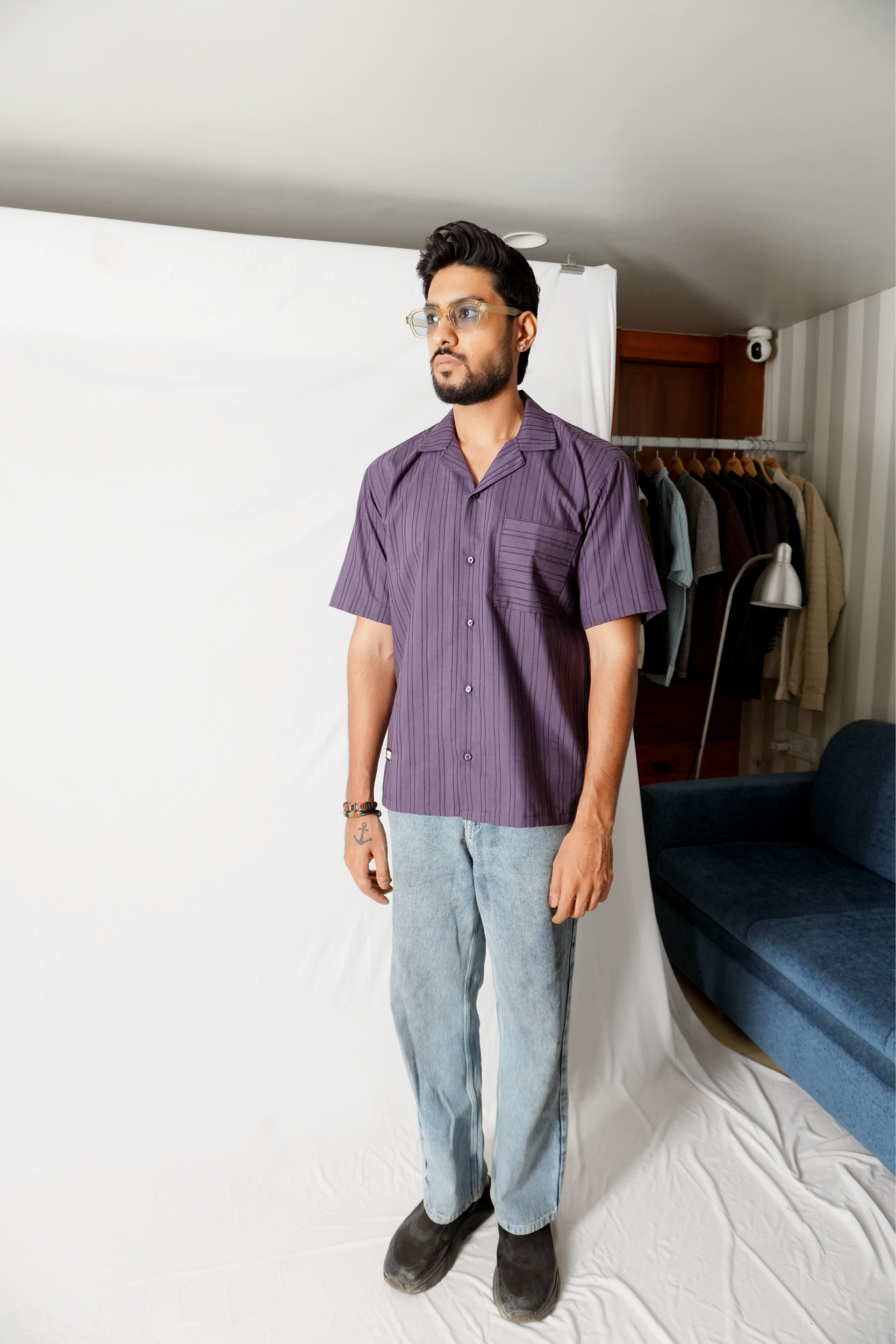 Metallic Stripe Shirt - (Purple)