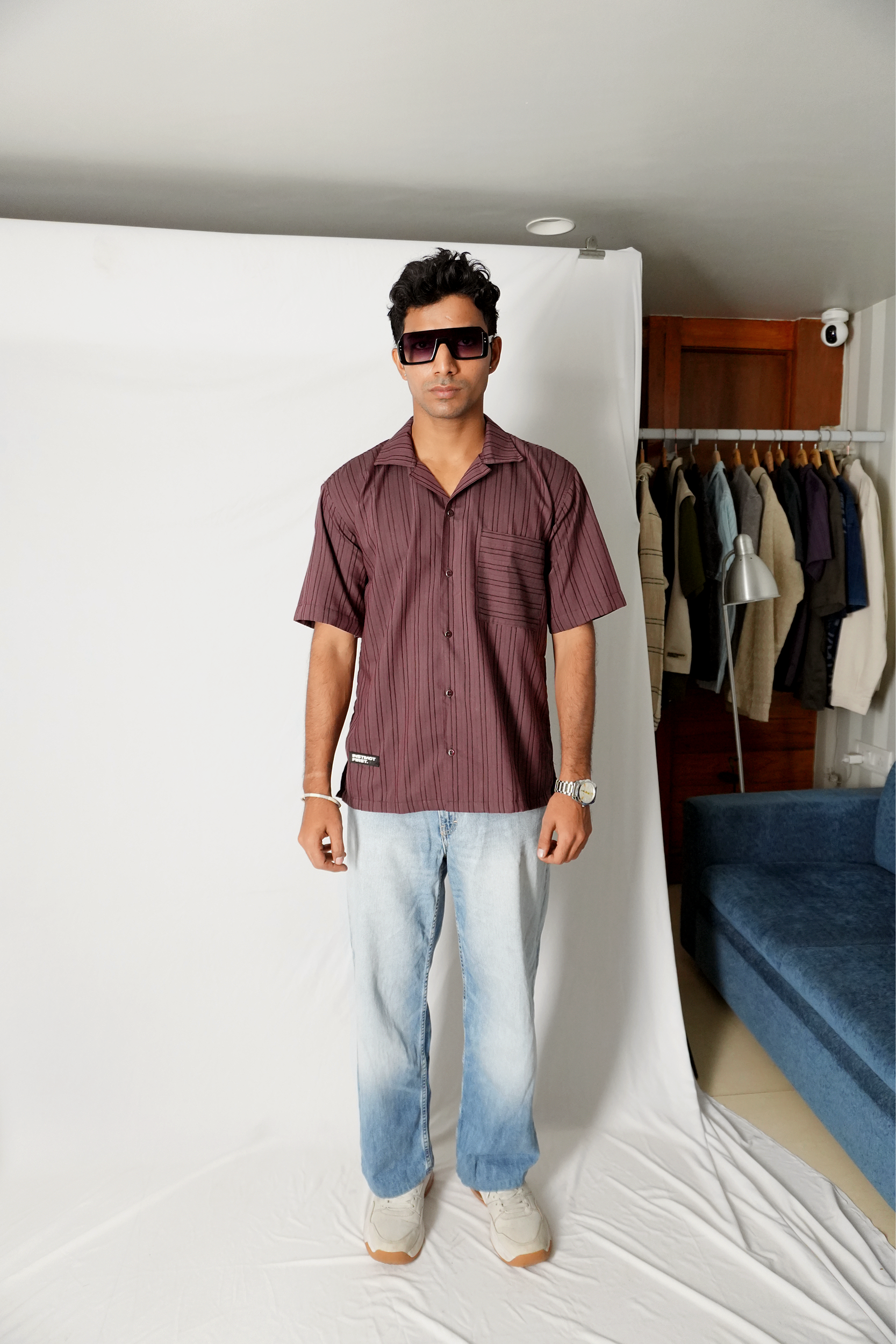 Metallic Stripe Shirt - (Maroon)
