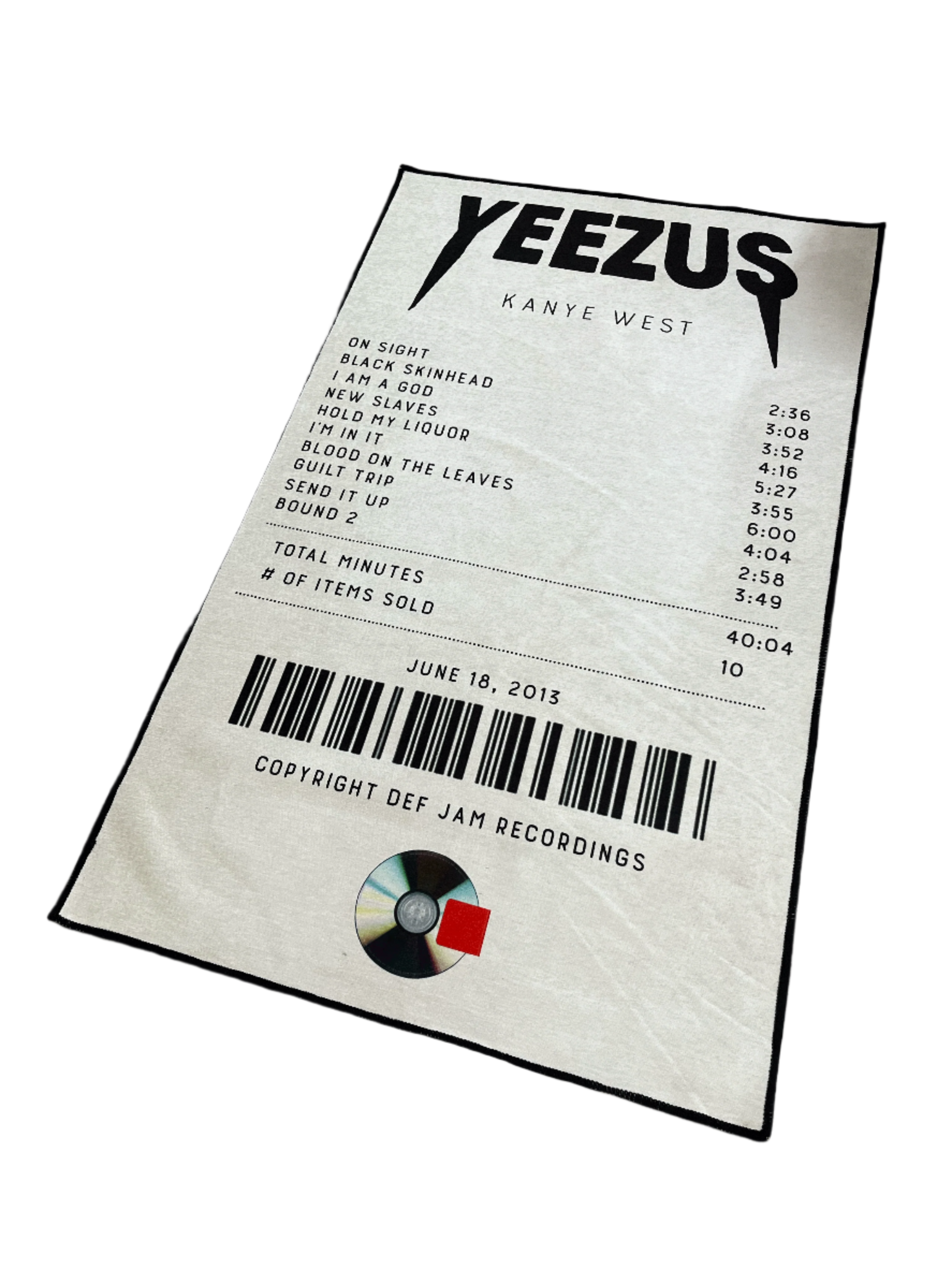 Yeezus Kanye West Receipt Printed Custom Rug