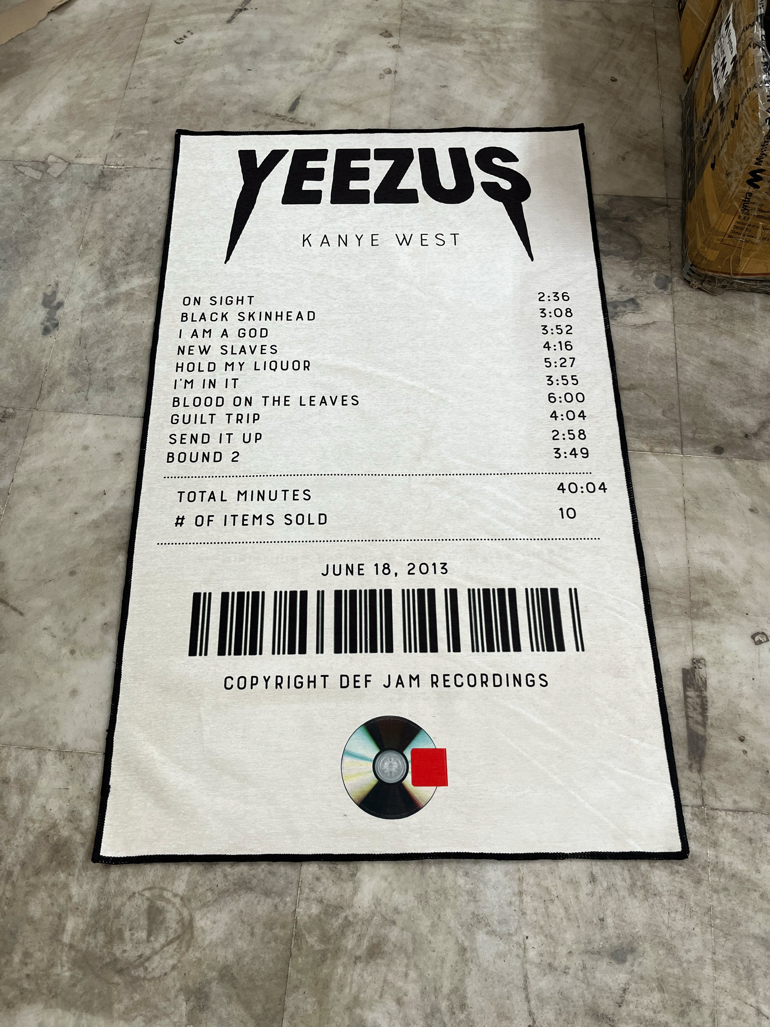 Yeezus Kanye West Receipt Printed Custom Rug
