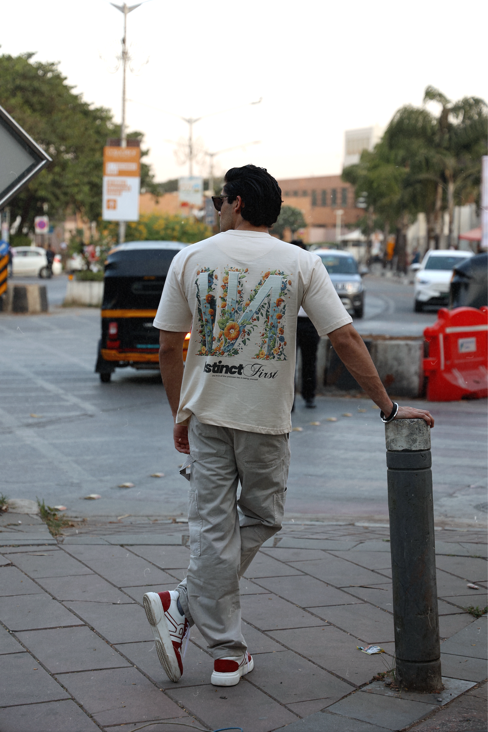 IN Floral Oversized T-shirt- (Off-White)