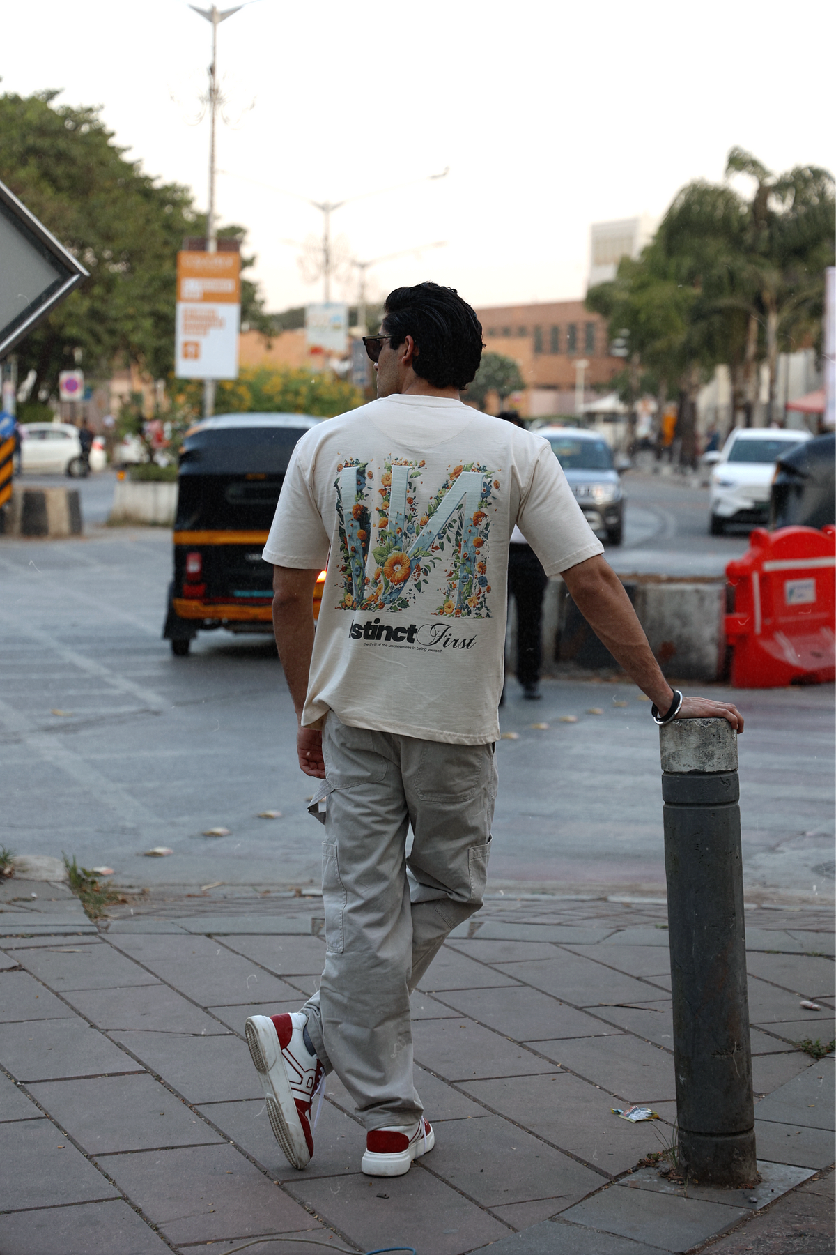 IN Floral Oversized T-shirt- (Off-White)