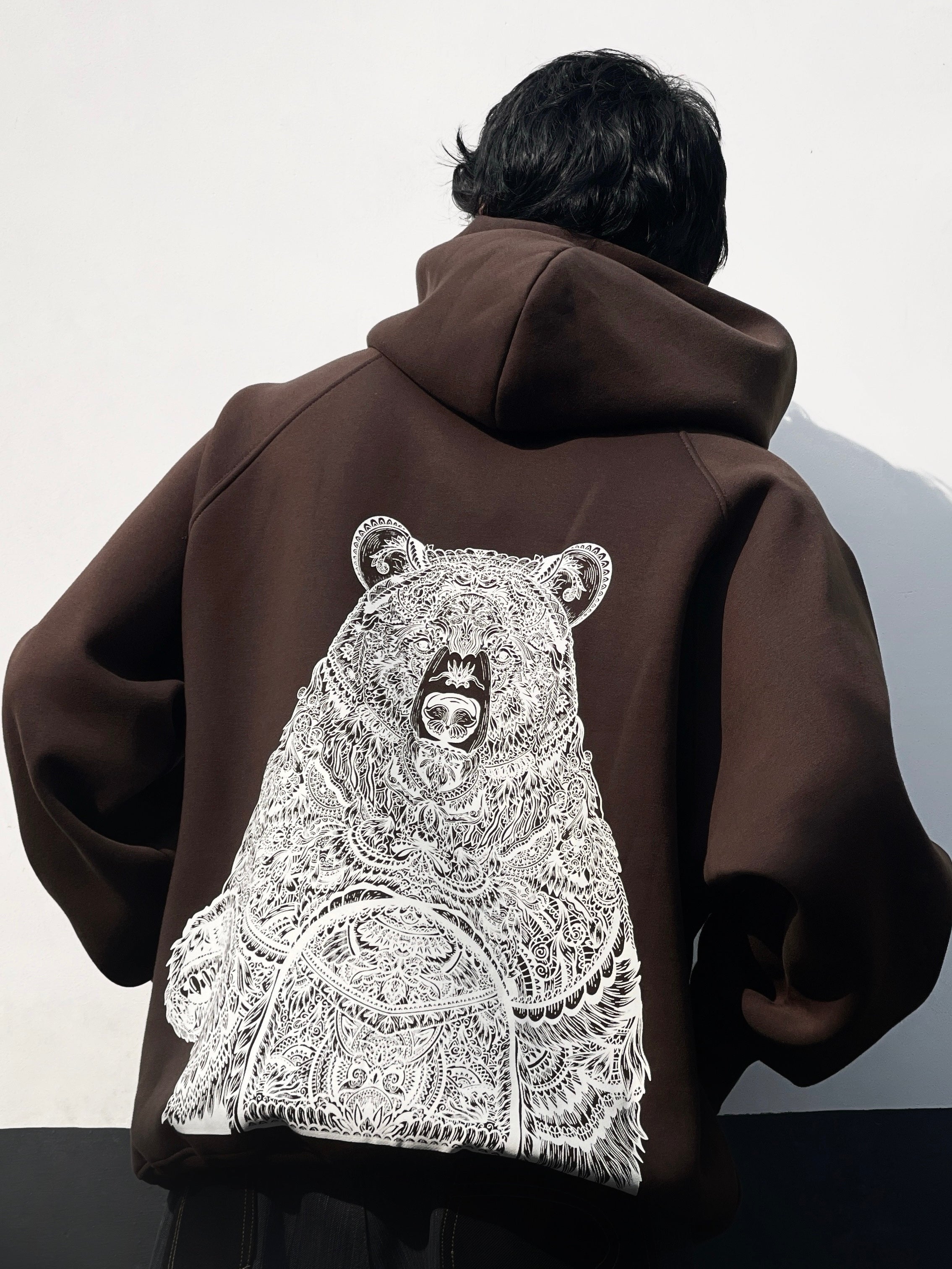 Mandala Bear Hoodie Brown