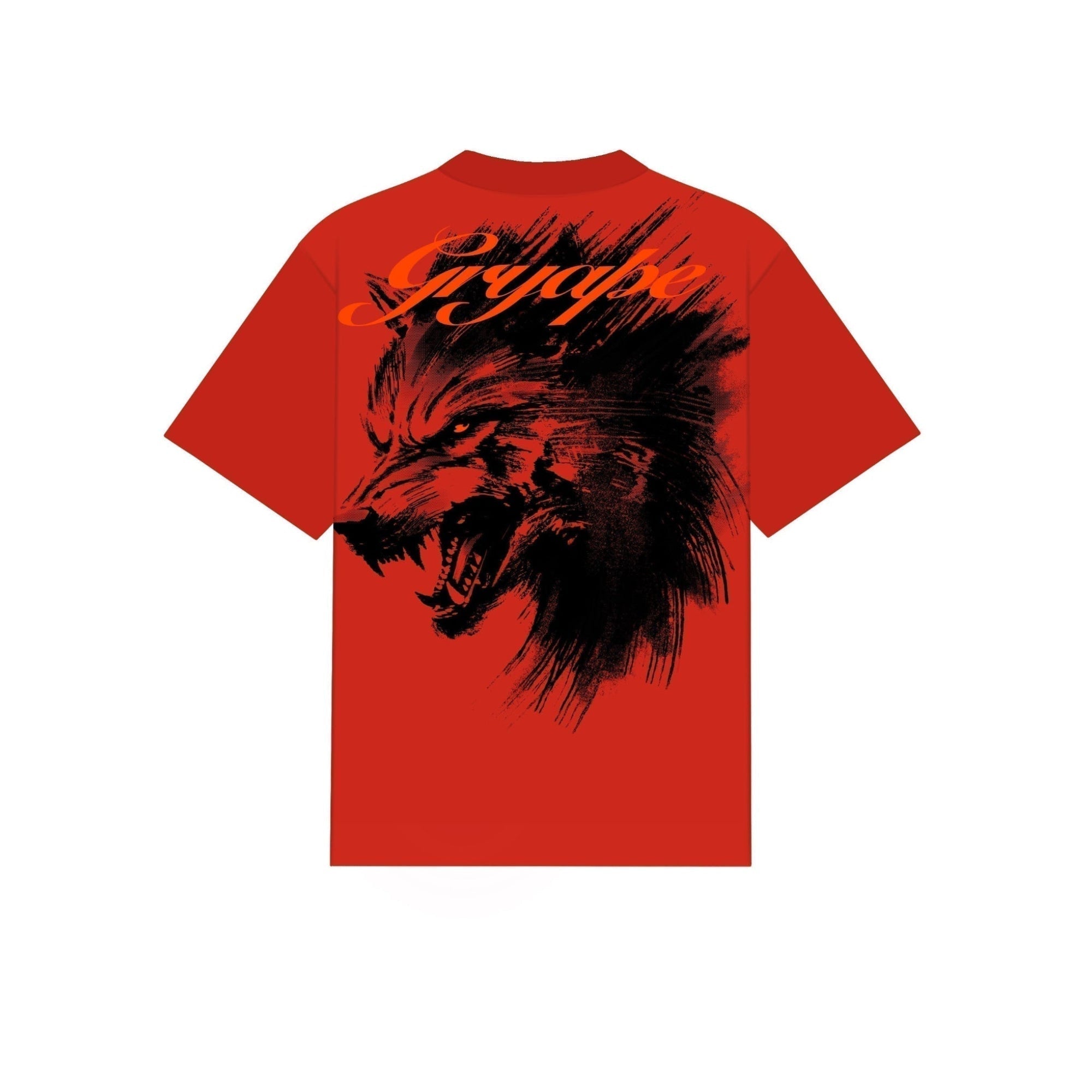 Red t-shirt with black wolf graphic and 'Gryff' text on a white background - Crepdog Crew
