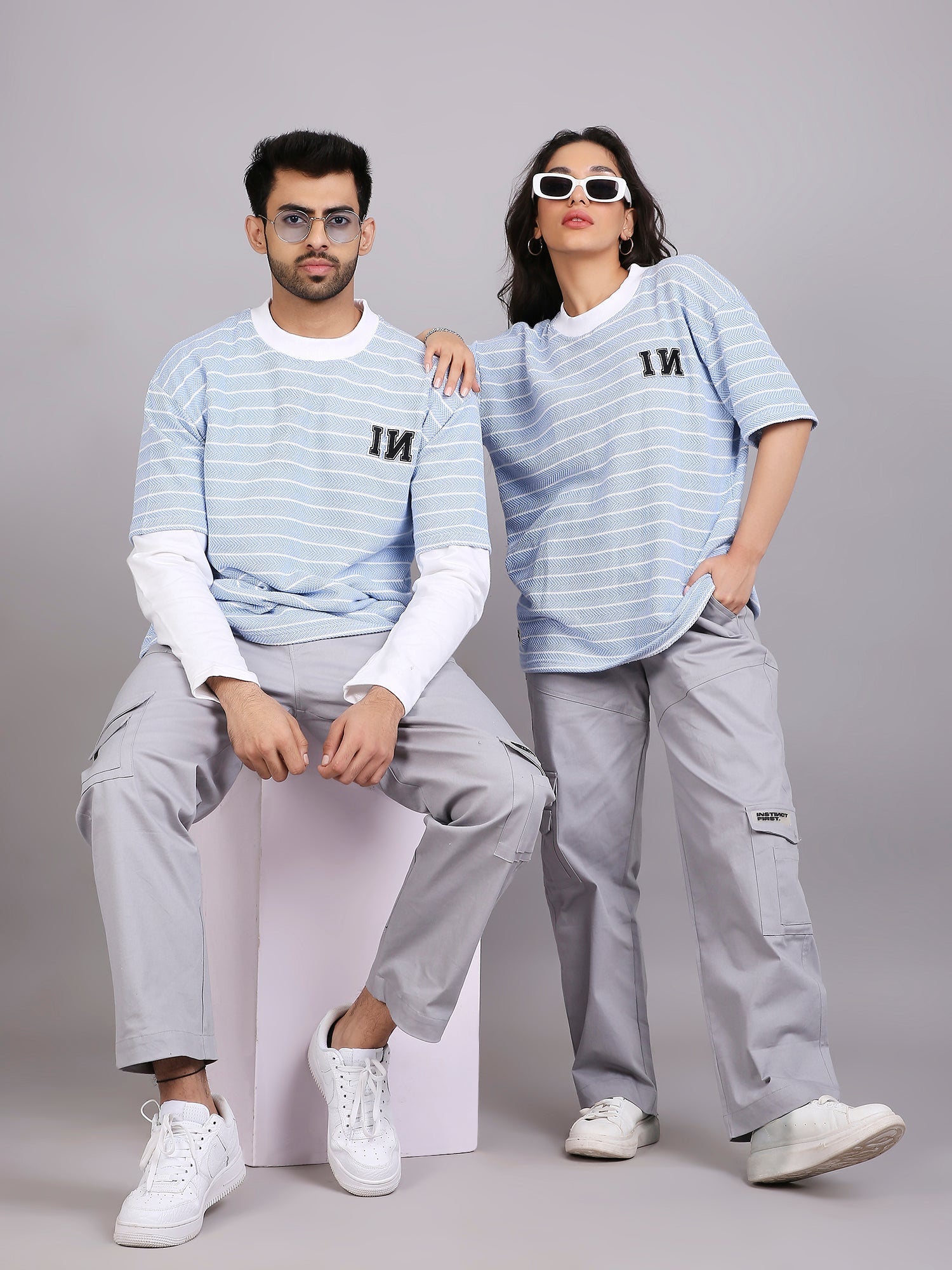 Striped Beats - Oversized T-shirt (Sky)