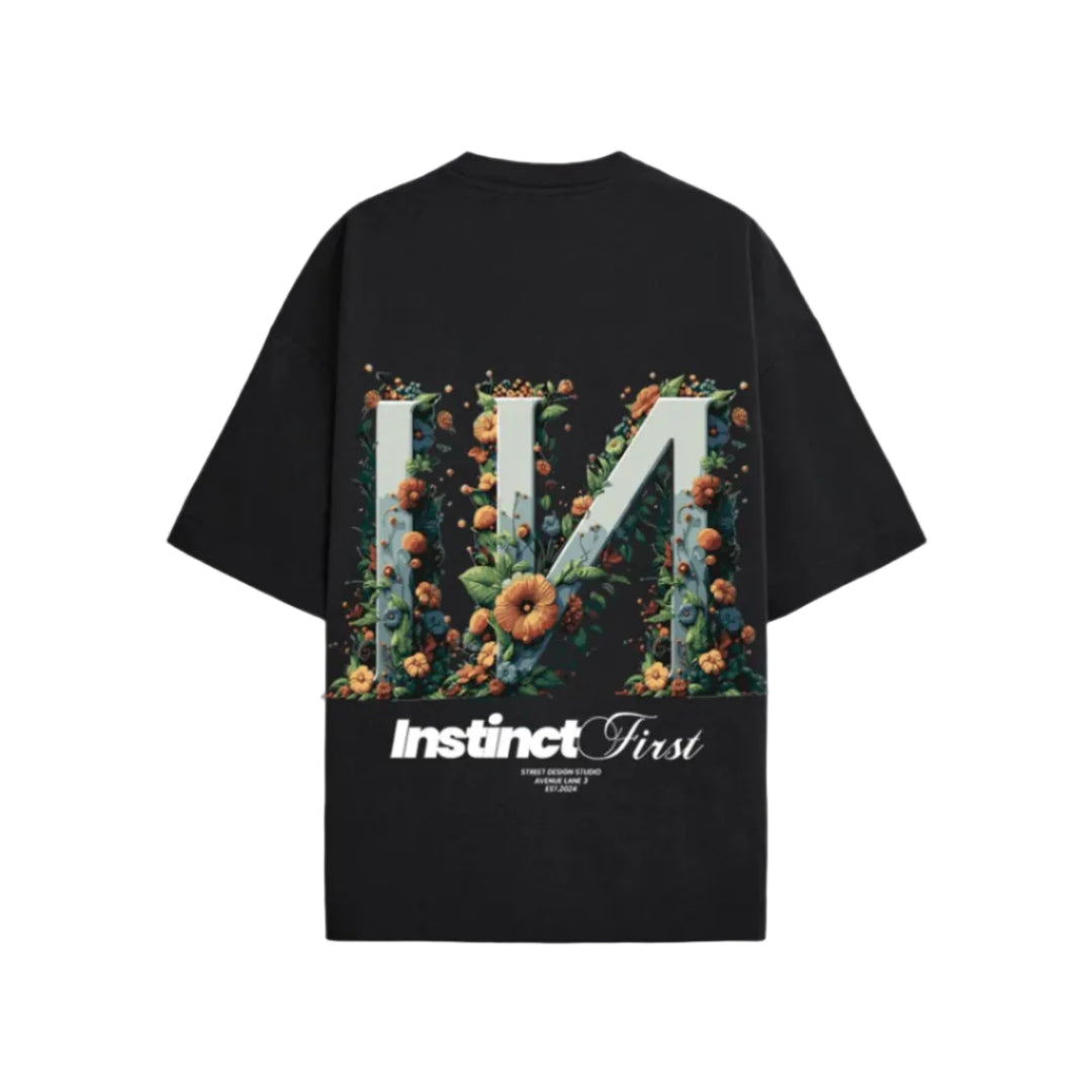 IN Floral Oversized T-Shirt- Black