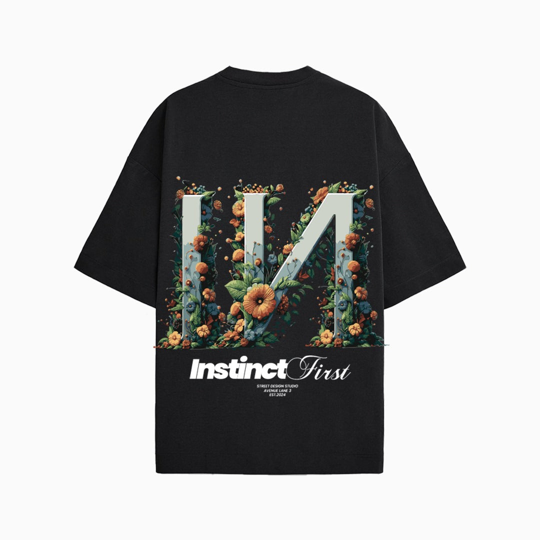 IN Floral Oversized T-Shirt- (Black)