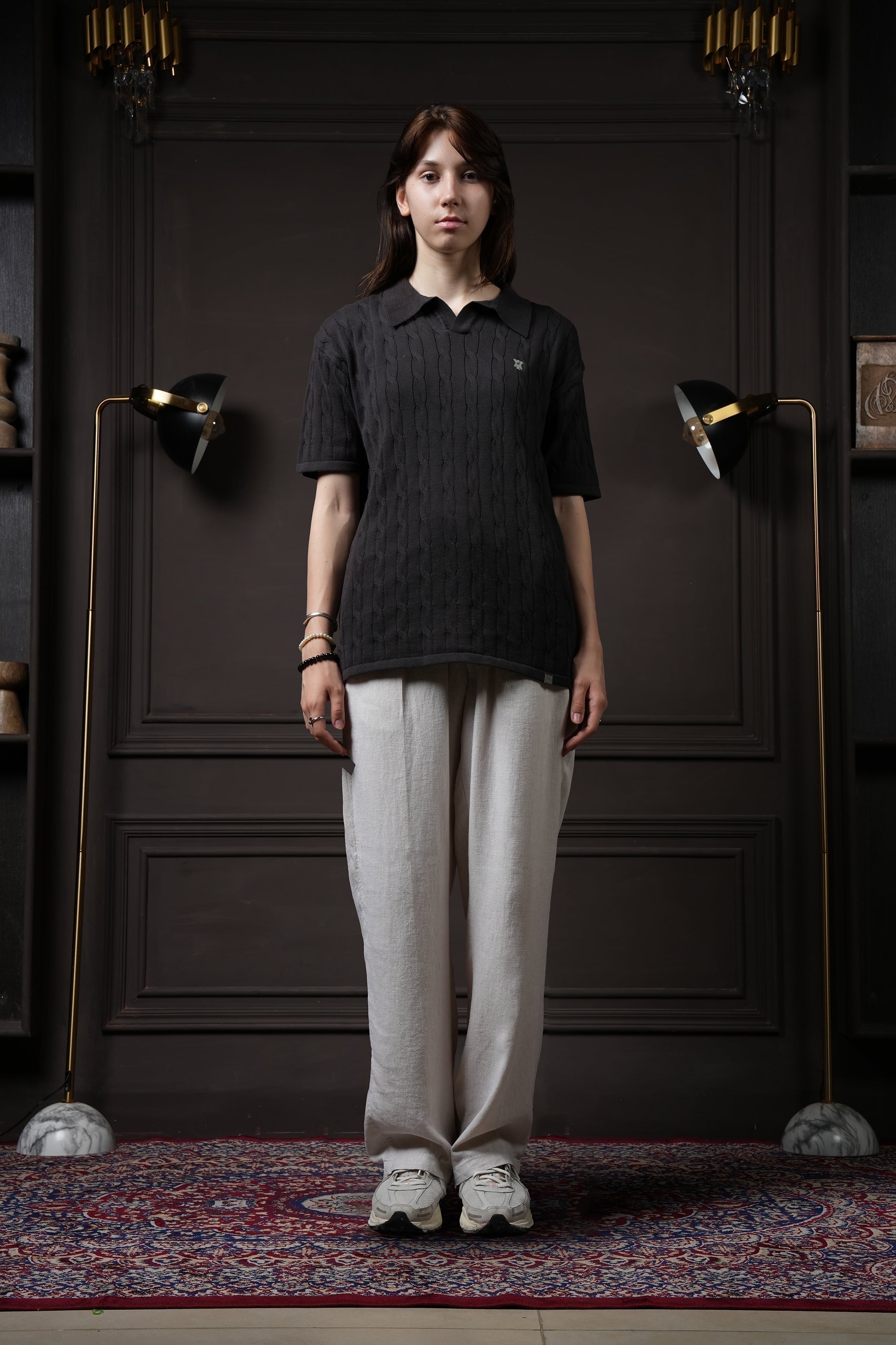 Pristine Cable Knit Polo - Shadow