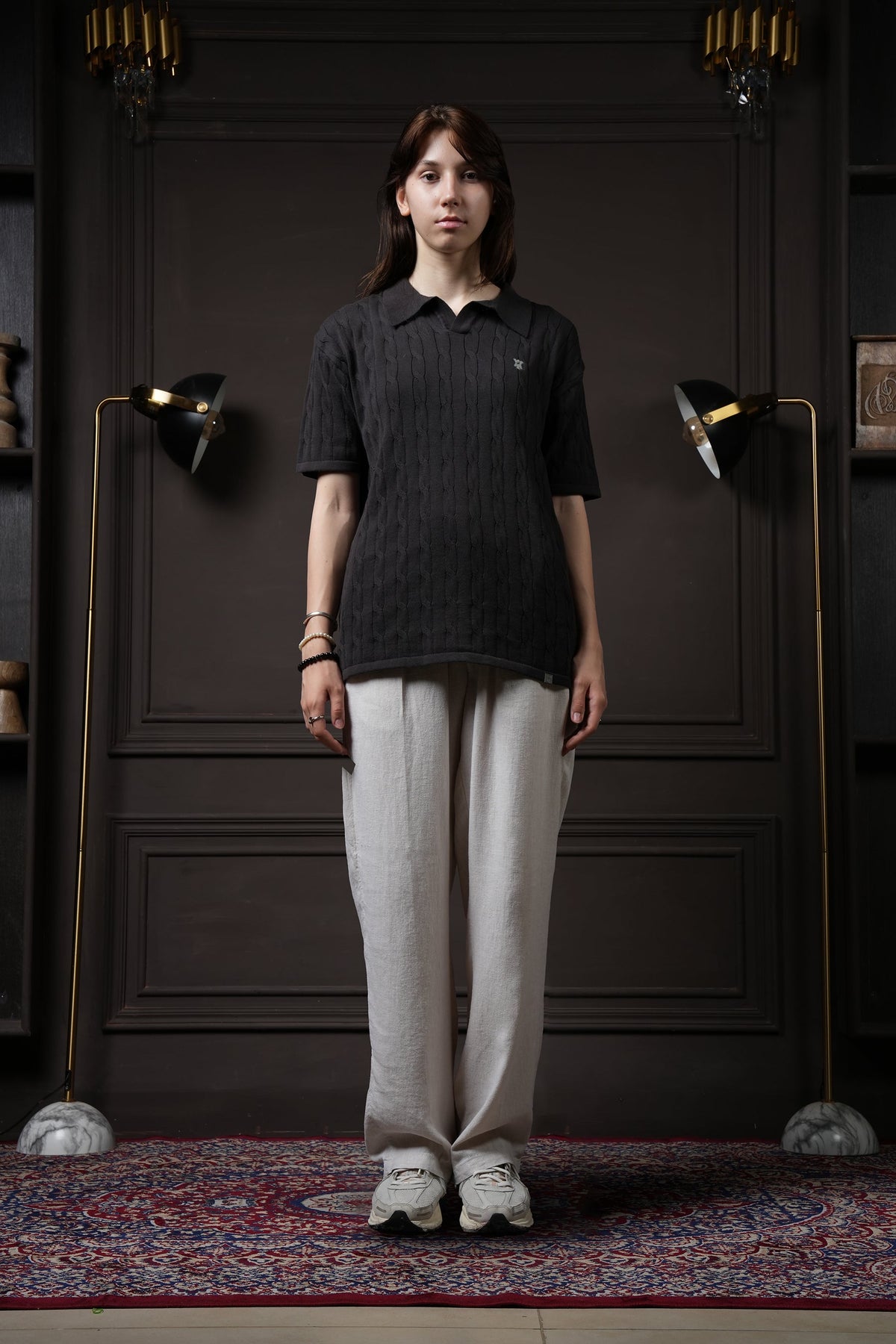 Pristine Cable Knit Polo - Shadow