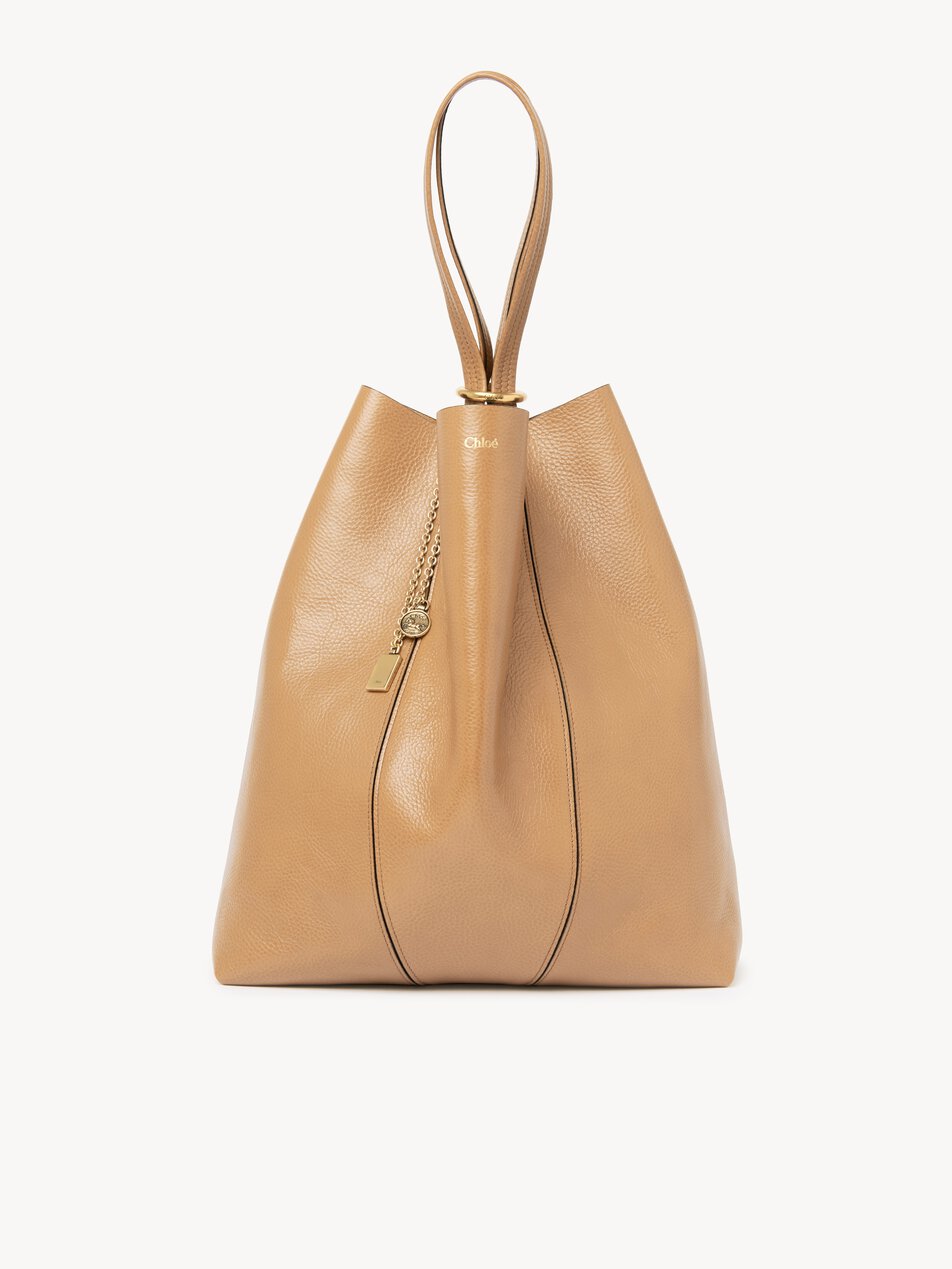 CHLOE Large Chloé Spin tote bag in grained leather Milky Brown