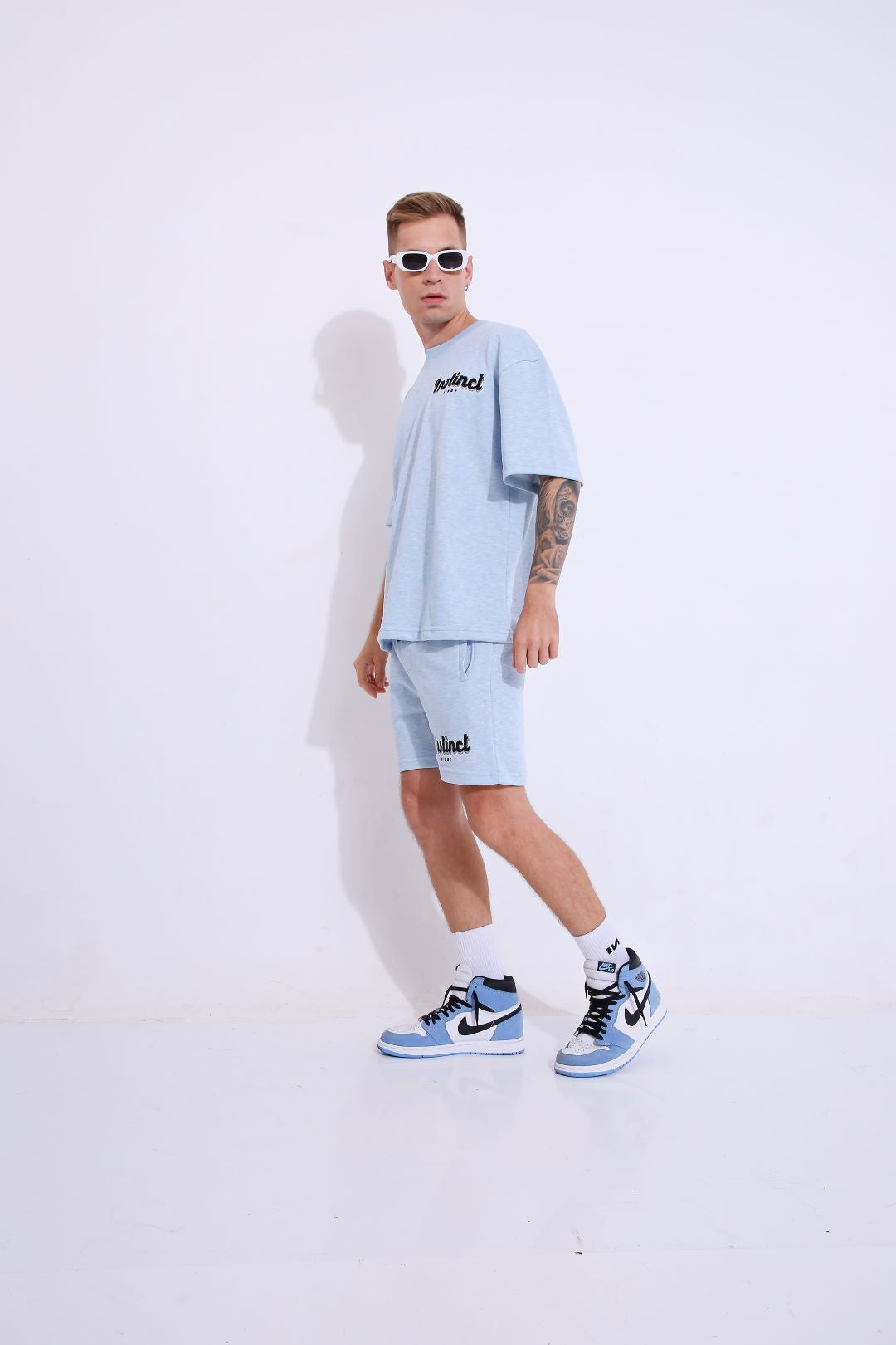 Retro Melange Blue - Oversized Shorts