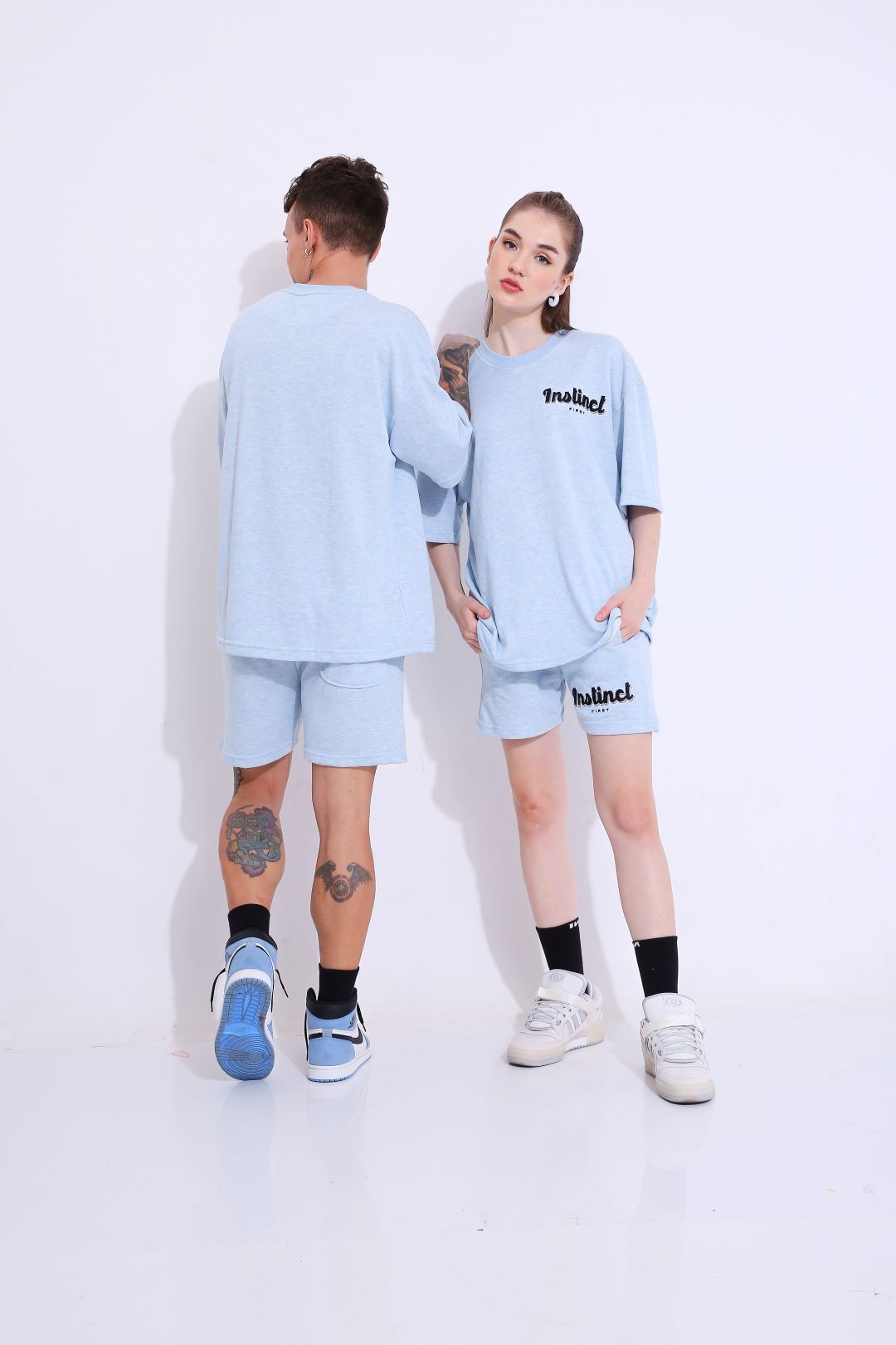 Retro Melange Blue - Oversized Shorts