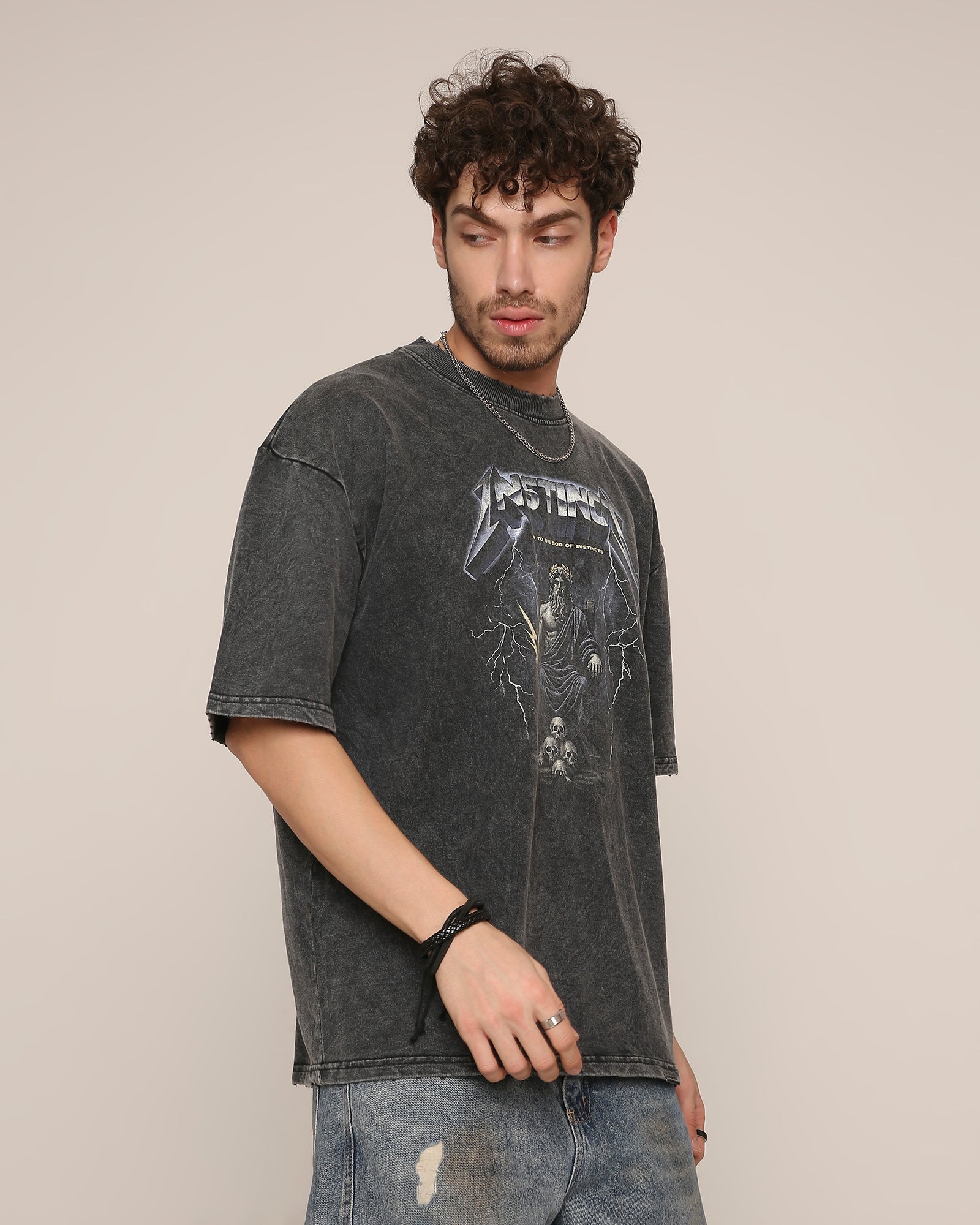 God of Instinct - Oversized Tshirt ( Washed Grey)