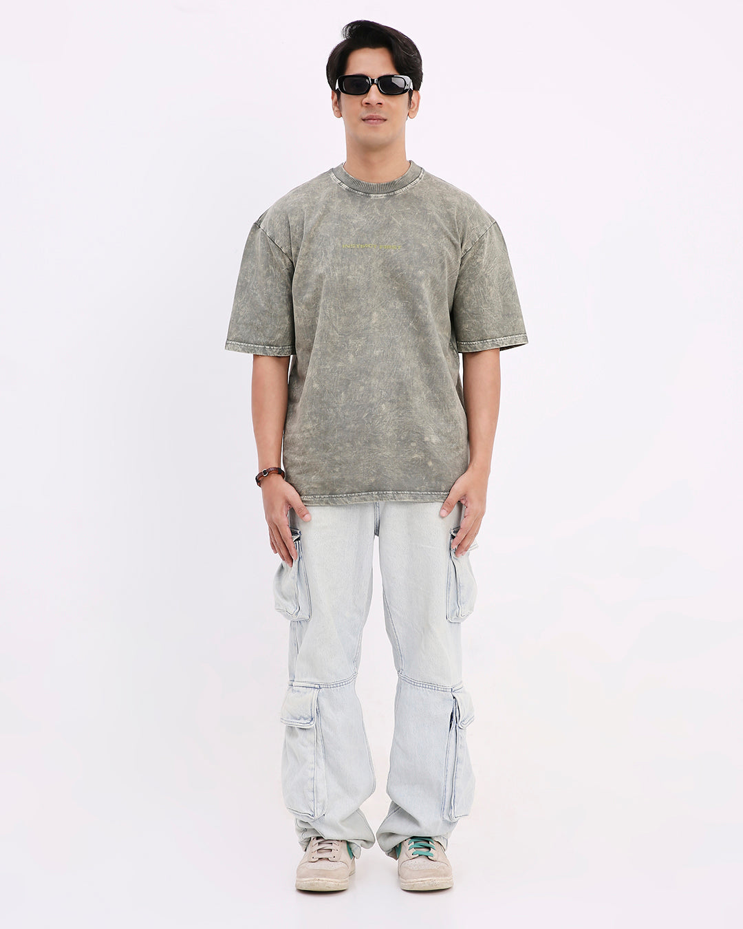 Emerald Washed Out Oversized T-shirt-(Green)