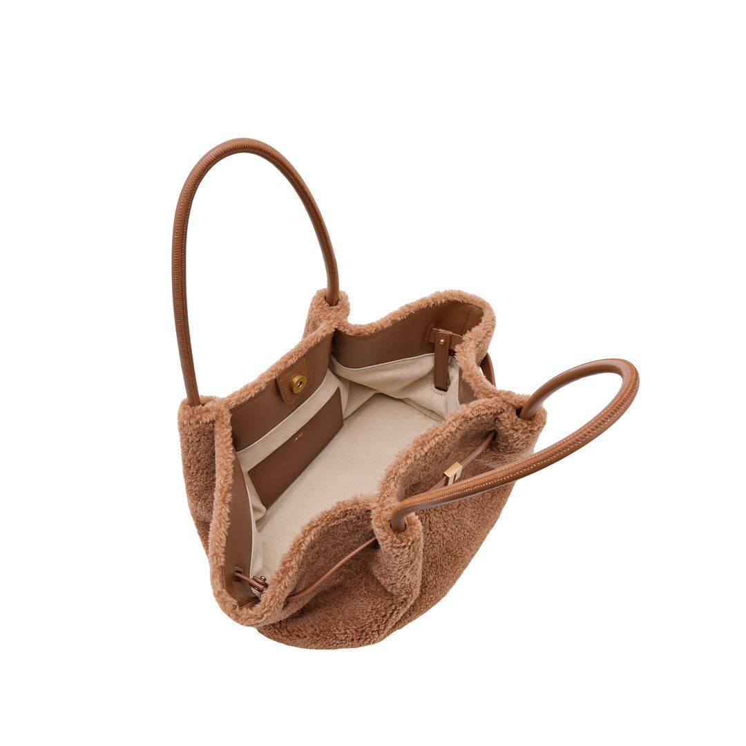 JW PEI Hana Medium Faux Fur Tote Bag - Coffee Brown