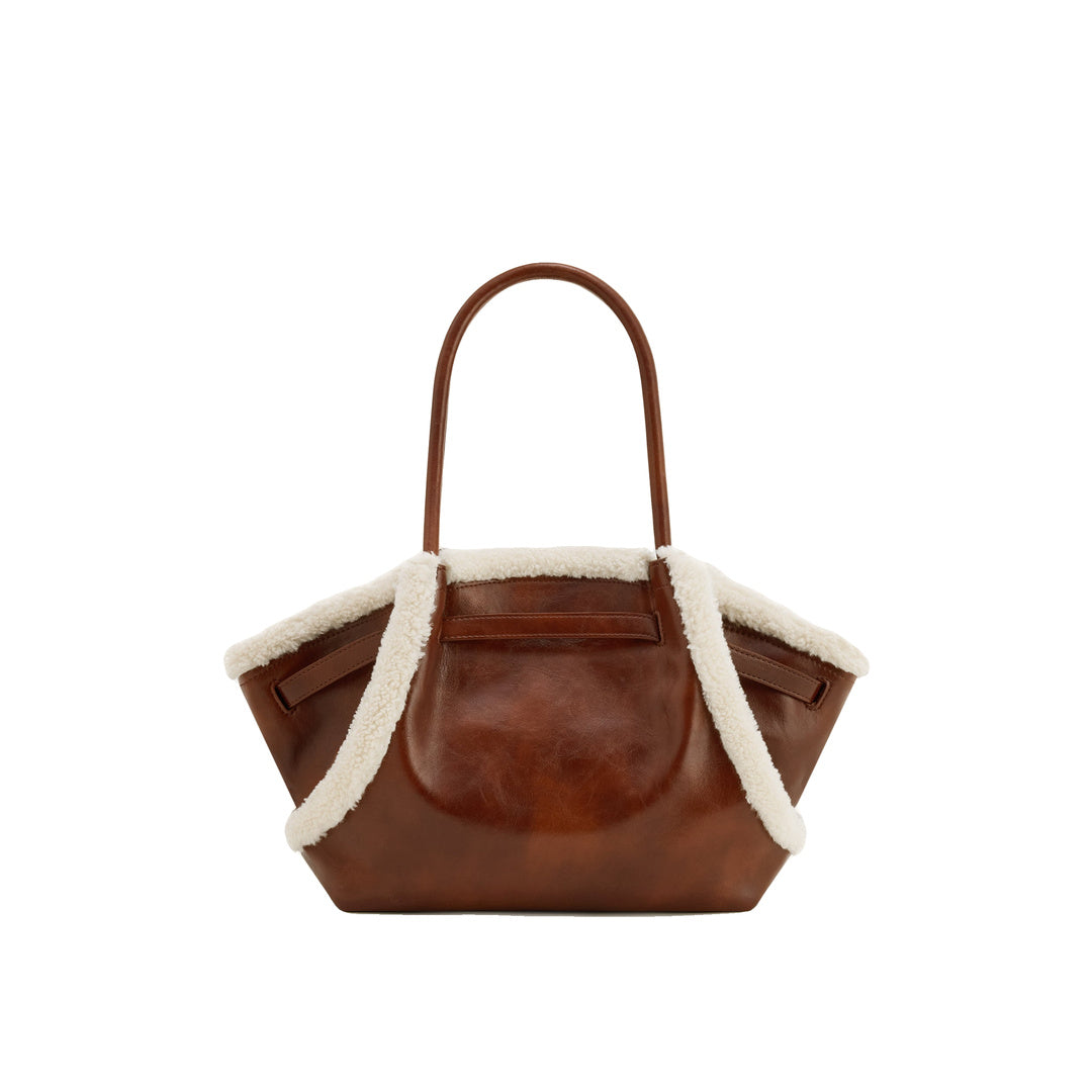 JW PEI Hana Medium Faux Shearling Trim Tote Bag - Brown