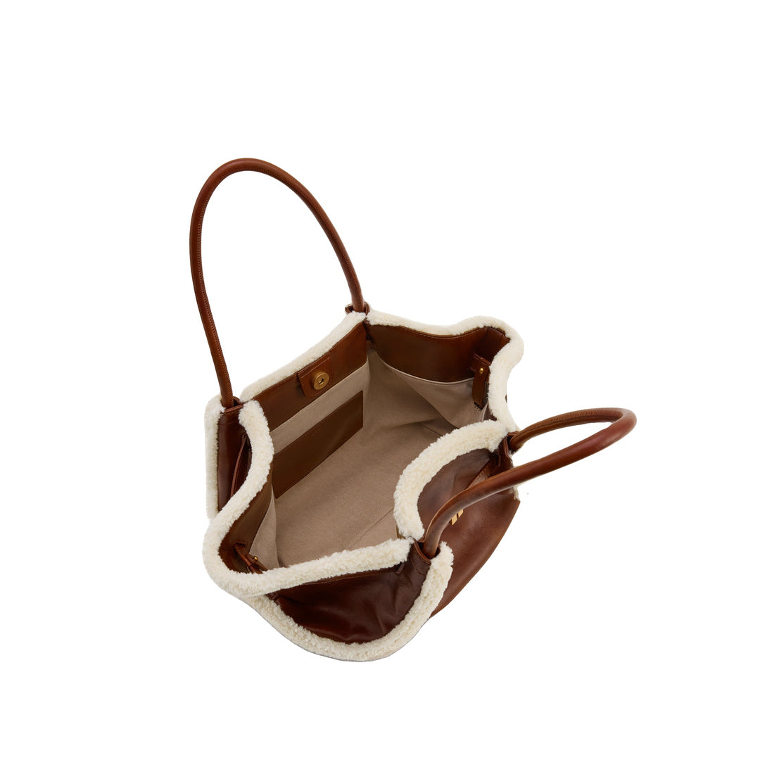 JW PEI Hana Medium Faux Shearling Trim Tote Bag - Brown