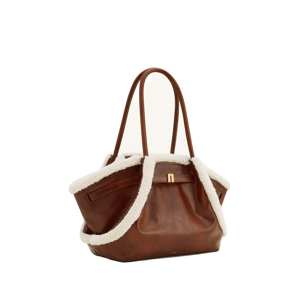 JW PEI Hana Medium Faux Shearling Trim Tote Bag - Brown