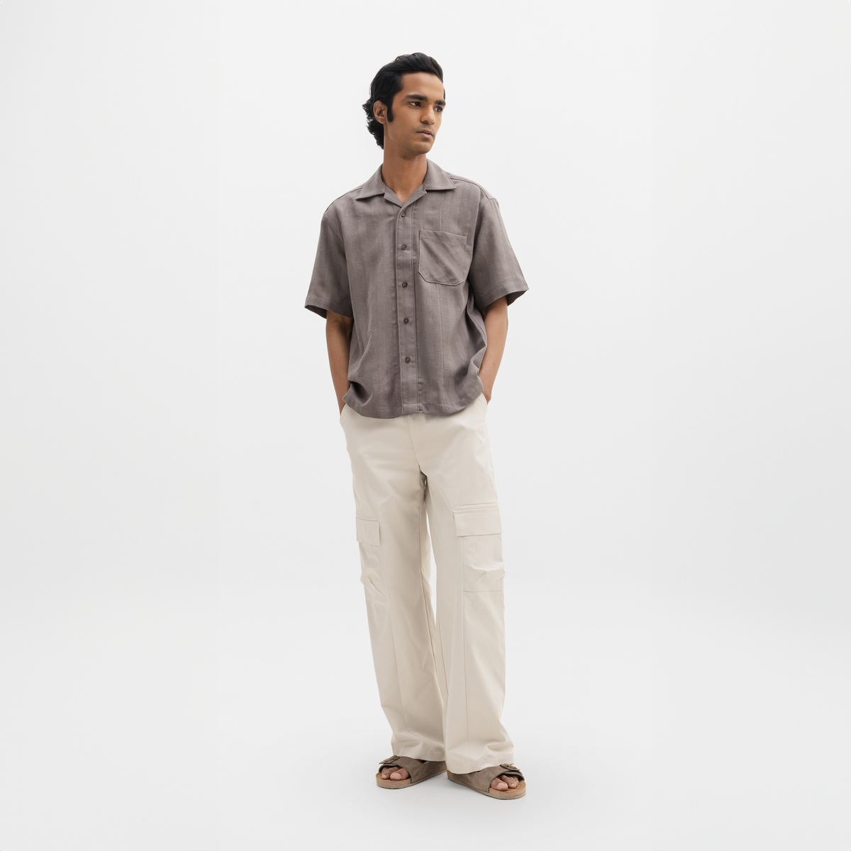 JACQUARD STRIPED SHIRT- DOVE GREY