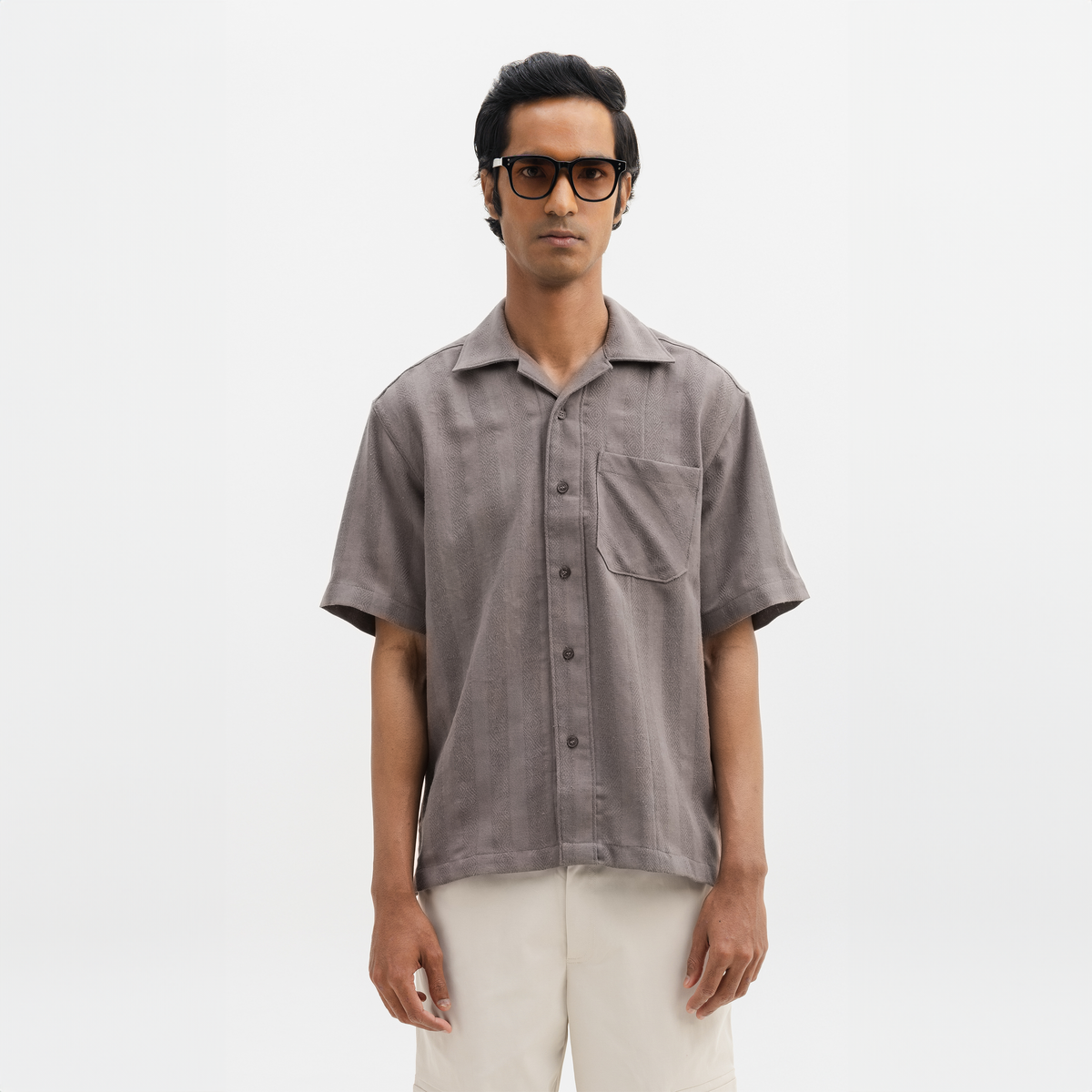 JACQUARD STRIPED SHIRT- DOVE GREY