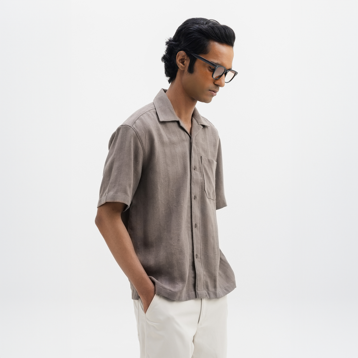 JACQUARD STRIPED SHIRT- DOVE GREY