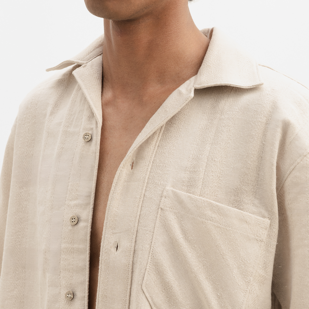 JACQUARD STRIPED SHIRT- PARCHMENT