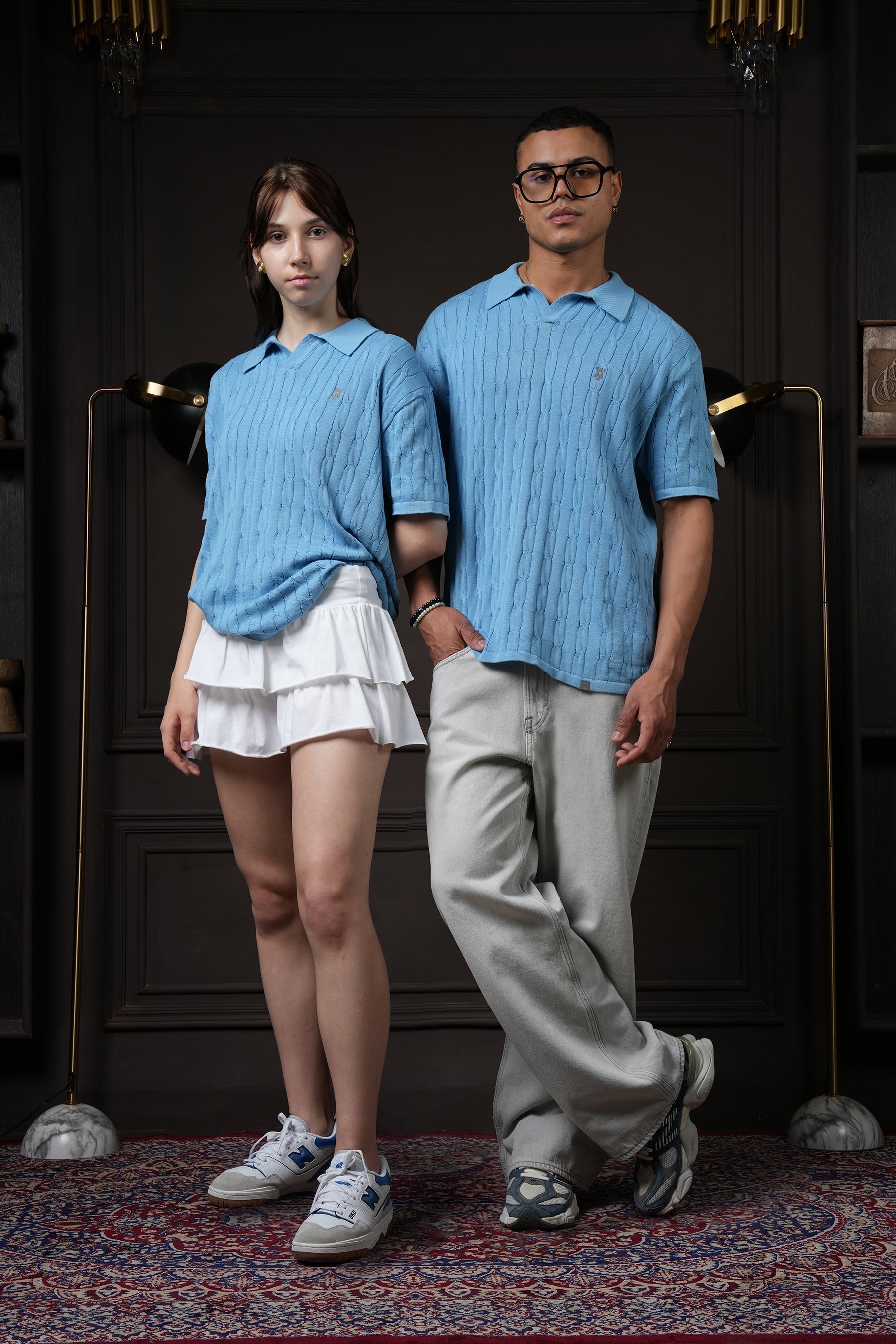 Pristine Cable Knit Polo - Cornflower Blue
