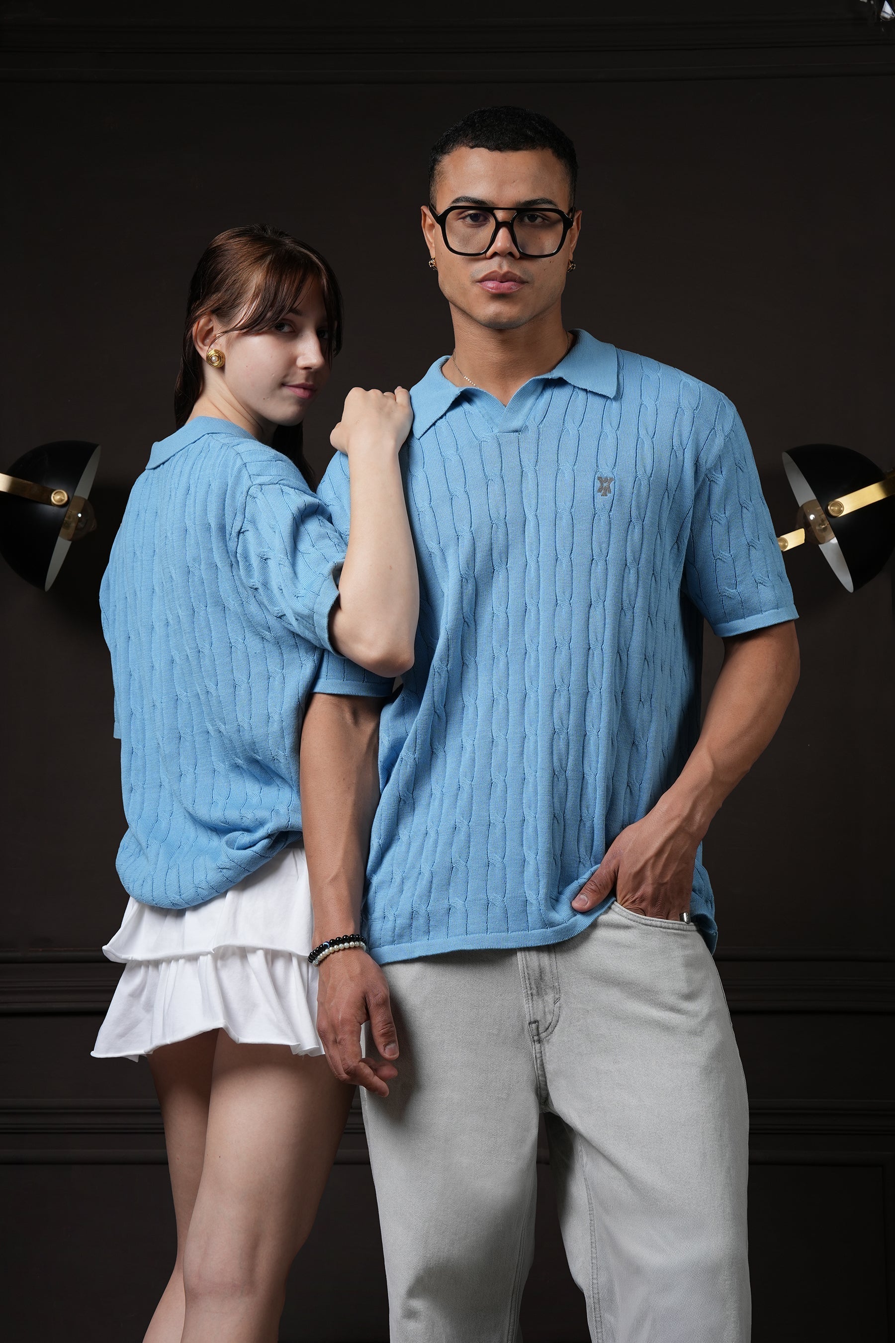 Pristine Cable Knit Polo - Cornflower Blue
