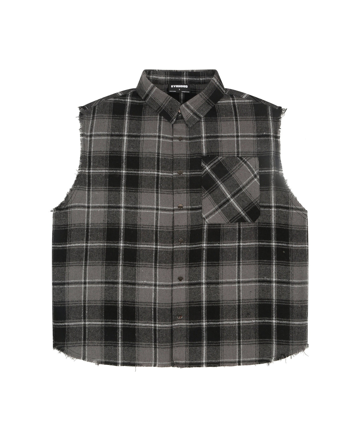 Shredded Checks - Smoke - Evrhood shredded sleeveless check shirt