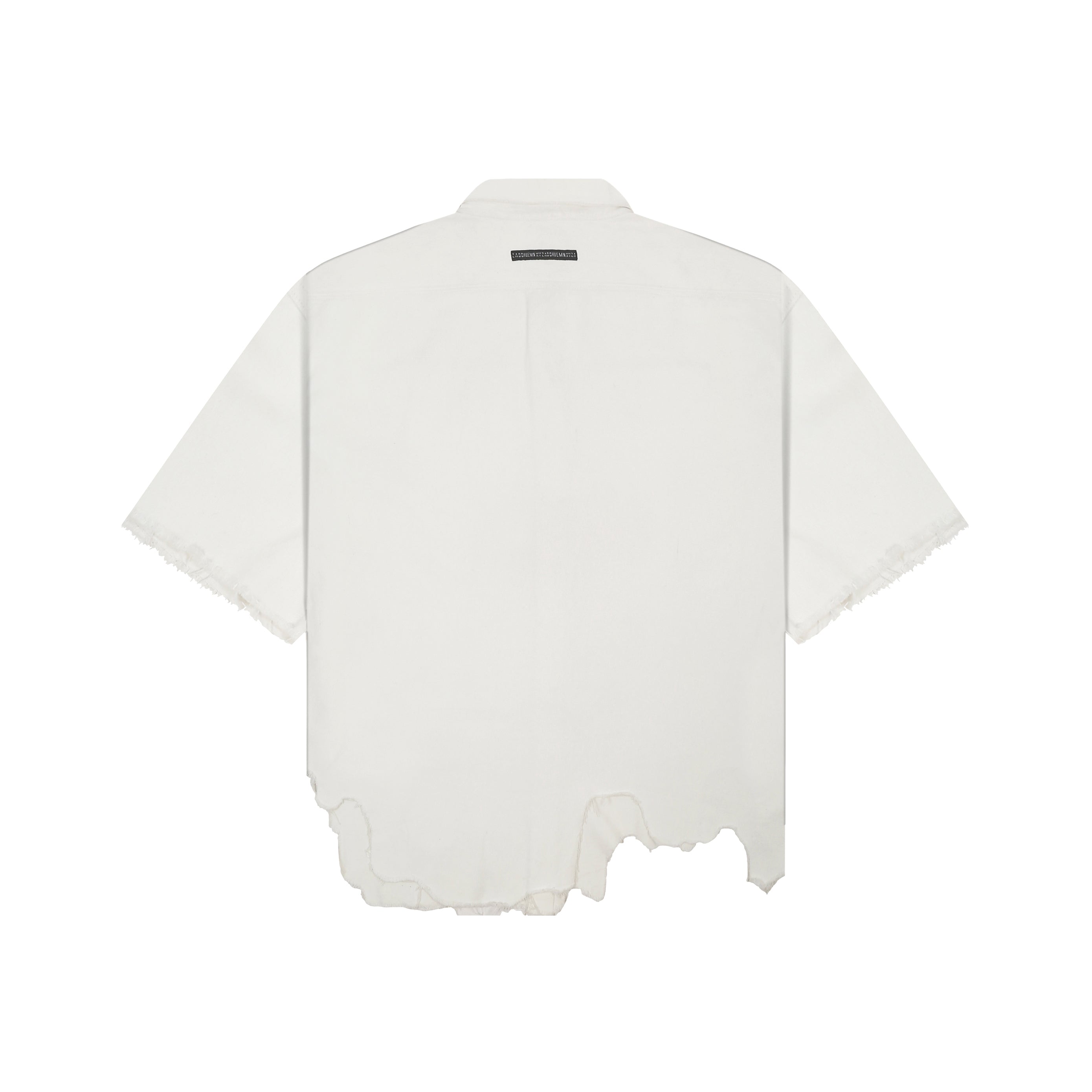 SuperHUEMN Denim Oversized Asymmetric Longline Shirt (White)