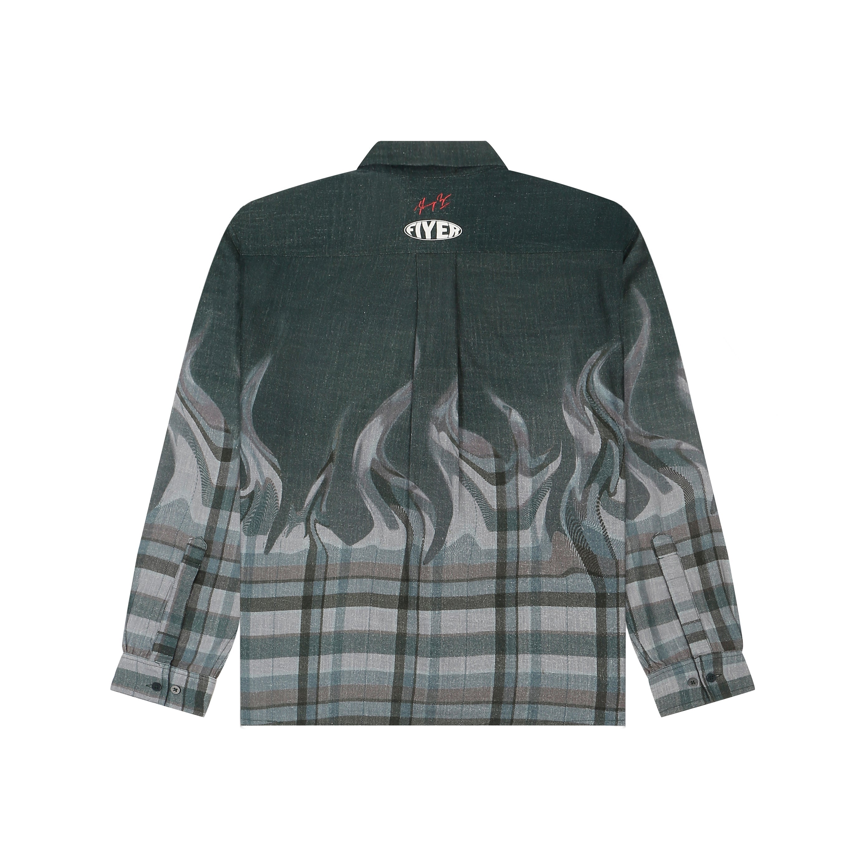 Shreyas Iyer x HUEMN 'SI' monogram Shirt in checkered flame pattern (Green)