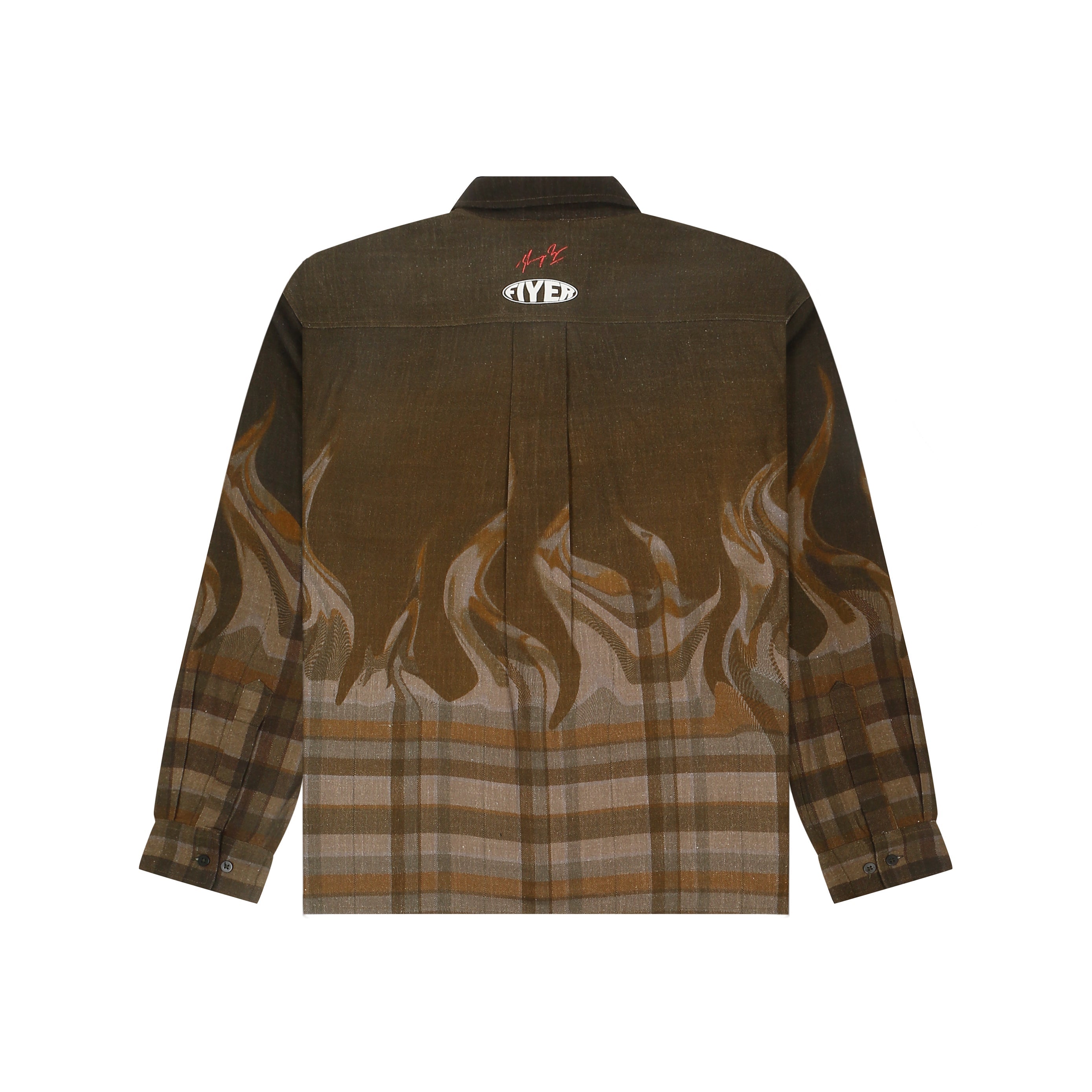 Shreyas Iyer x HUEMN 'SI' monogram Shirt in checkered flame pattern (Brown)