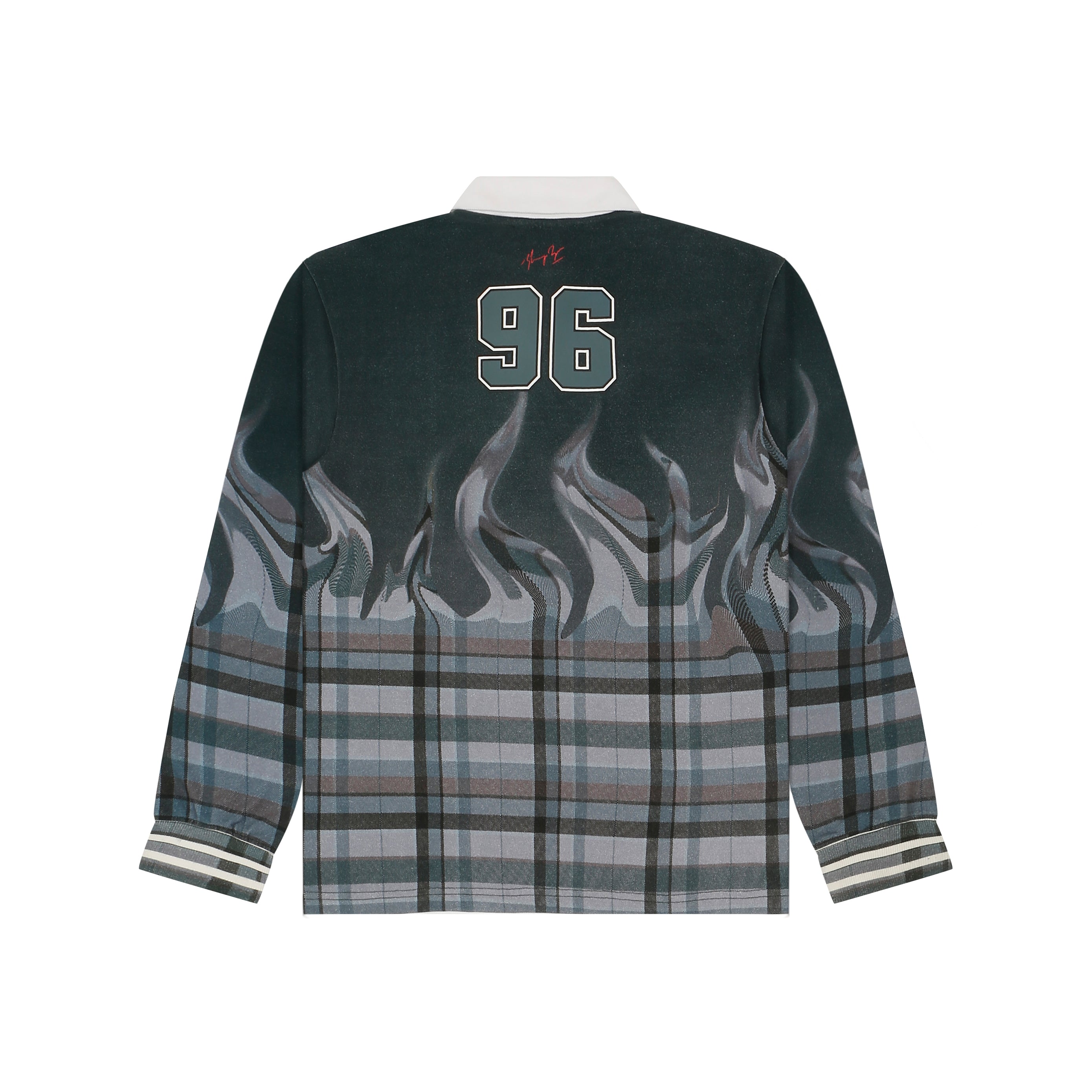 Shreyas Iyer x HUEMN 'SI' monogram full sleeved t-shirt in checkered flame pattern (Green)
