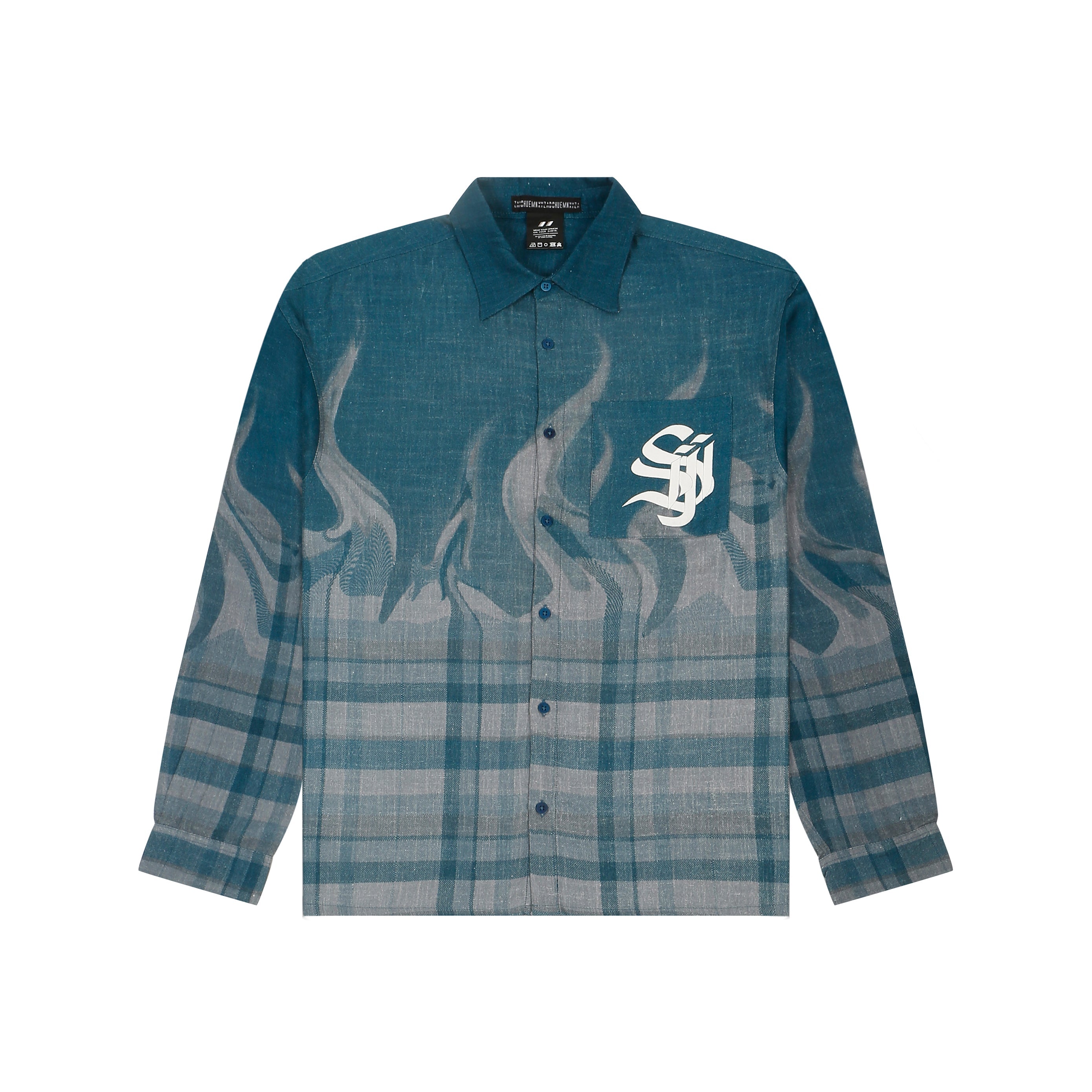 Shreyas Iyer x HUEMN 'SI' monogram Shirt in checkered flame pattern (Blue)