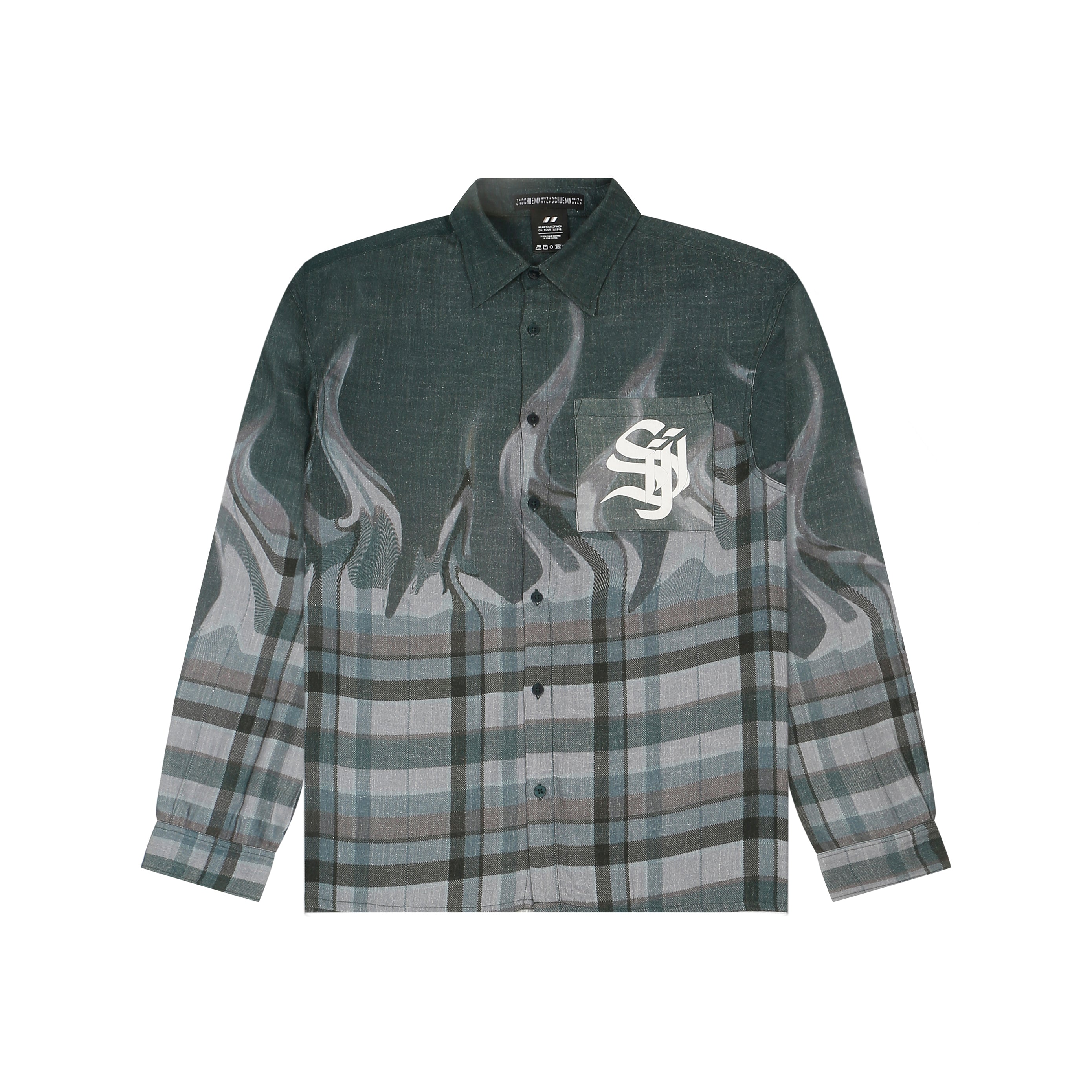 Shreyas Iyer x HUEMN 'SI' monogram Shirt in checkered flame pattern (Green)