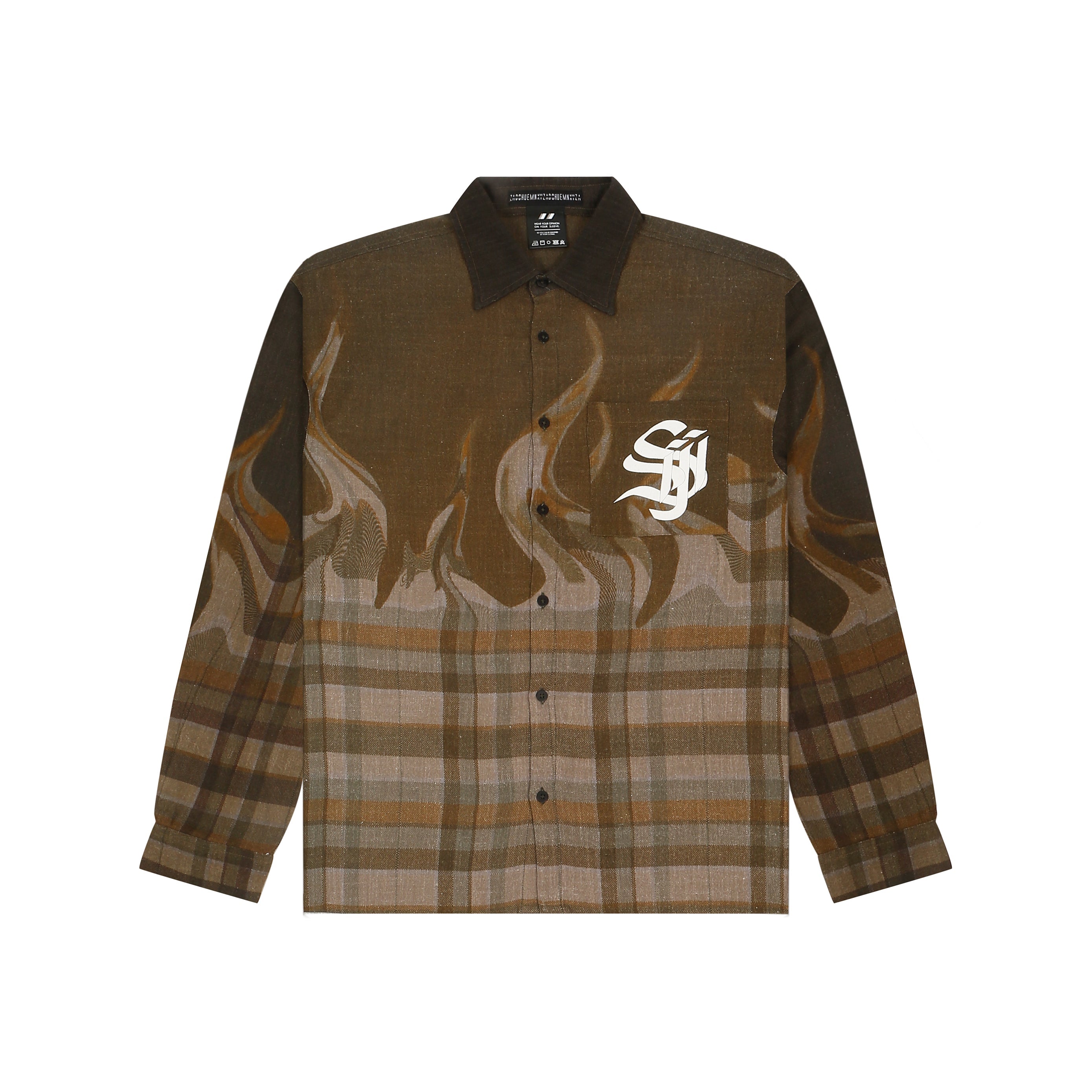 Shreyas Iyer x HUEMN 'SI' monogram Shirt in checkered flame pattern (Brown)