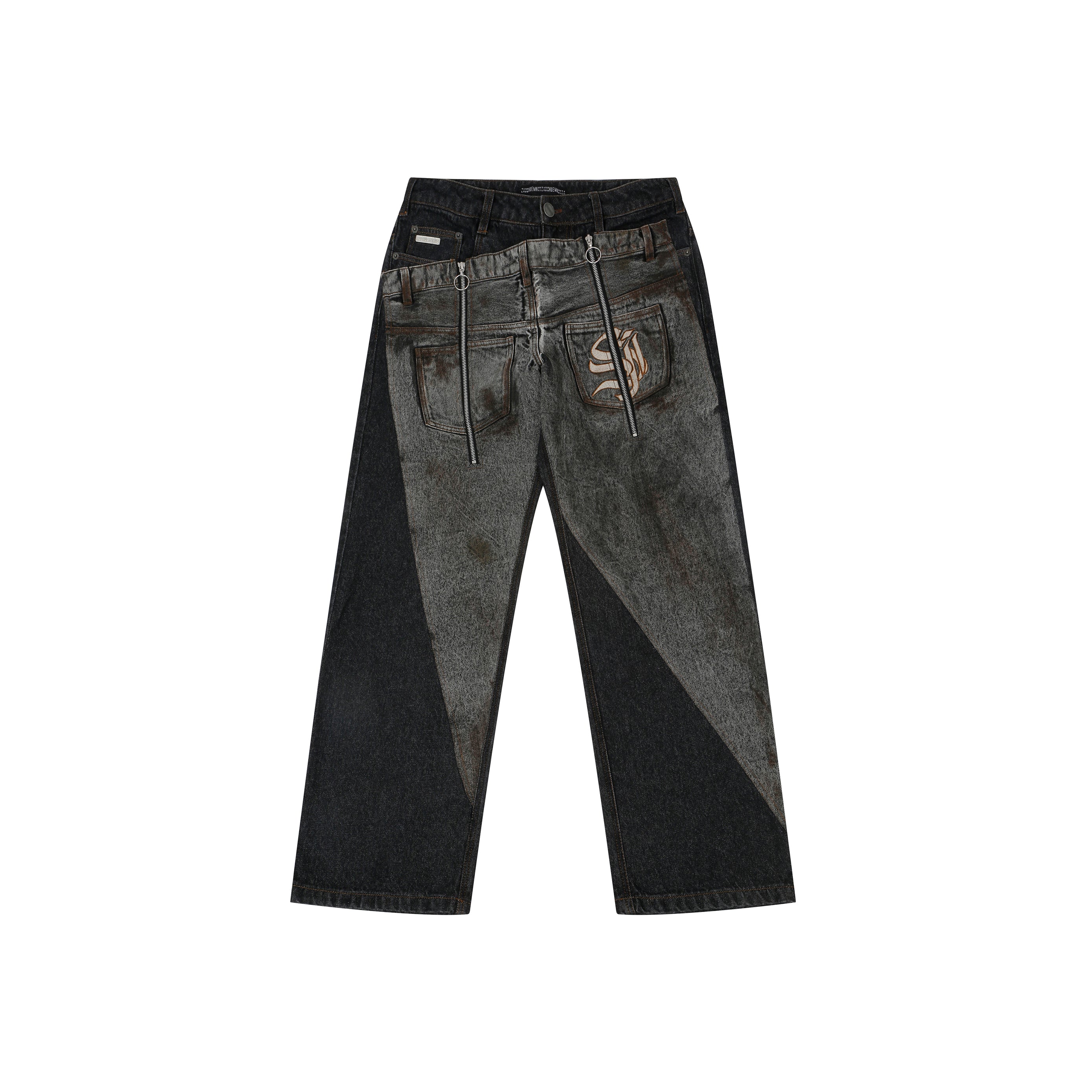 Shreyas Iyer x HUEMN de-constructed denim with a hand-painted mud-washed panel (Black)