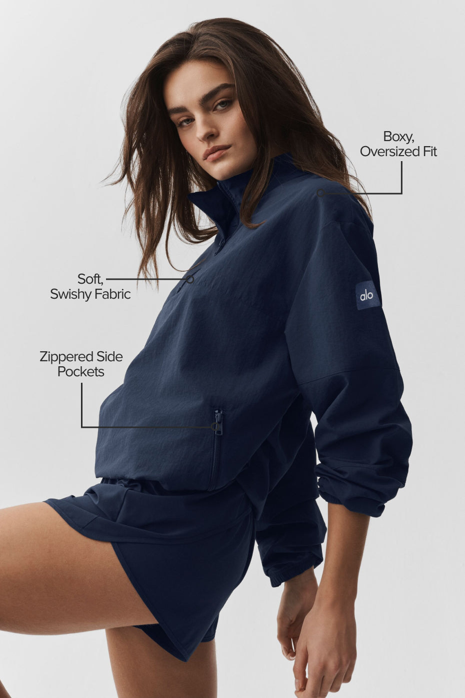 alo Light Weight Takeaway Track Pullover - Navy