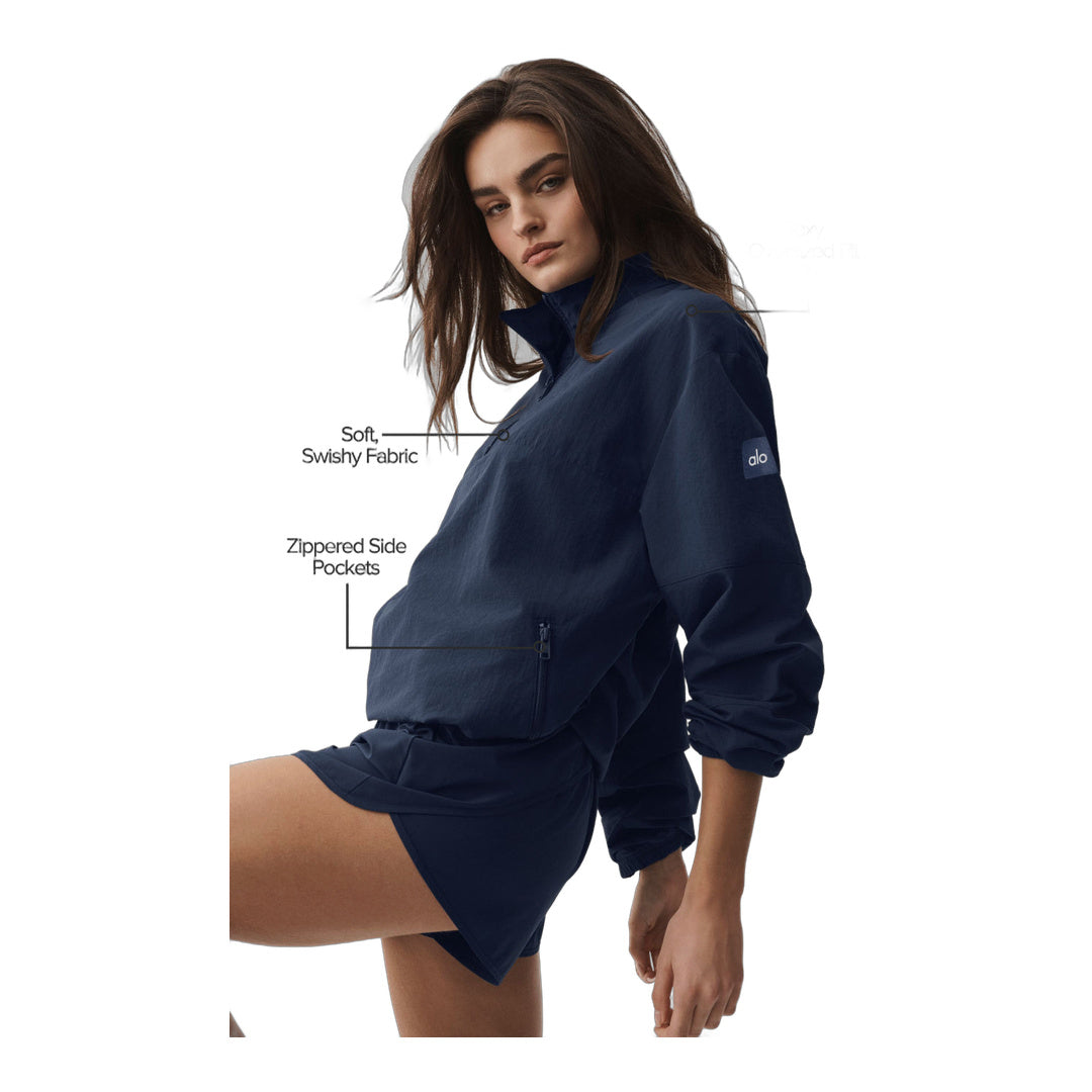 alo Light Weight Takeaway Track Pullover - Navy